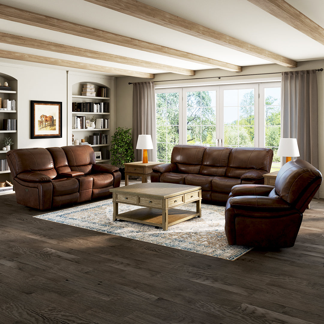 Premium Dylan Leather Power Reclining Loveseat with Console - Modern Comfort for Living Room, Home Theater & Relaxation Spaces