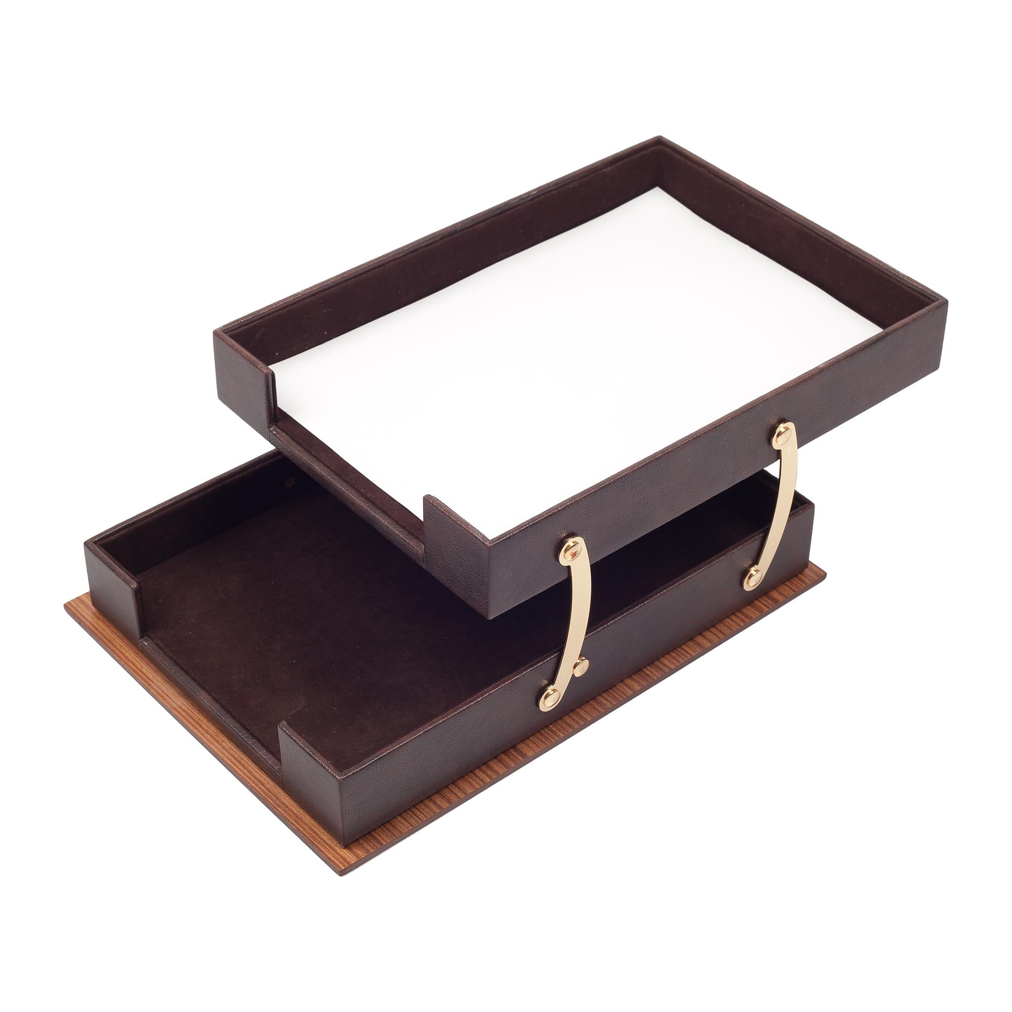 MOOG Star Wooden Leather Double Document Tray - Office Desk Organizer for Files, Papers, and Documents - Perfect for Home Office, Workstation, and Professional Workspace Organization