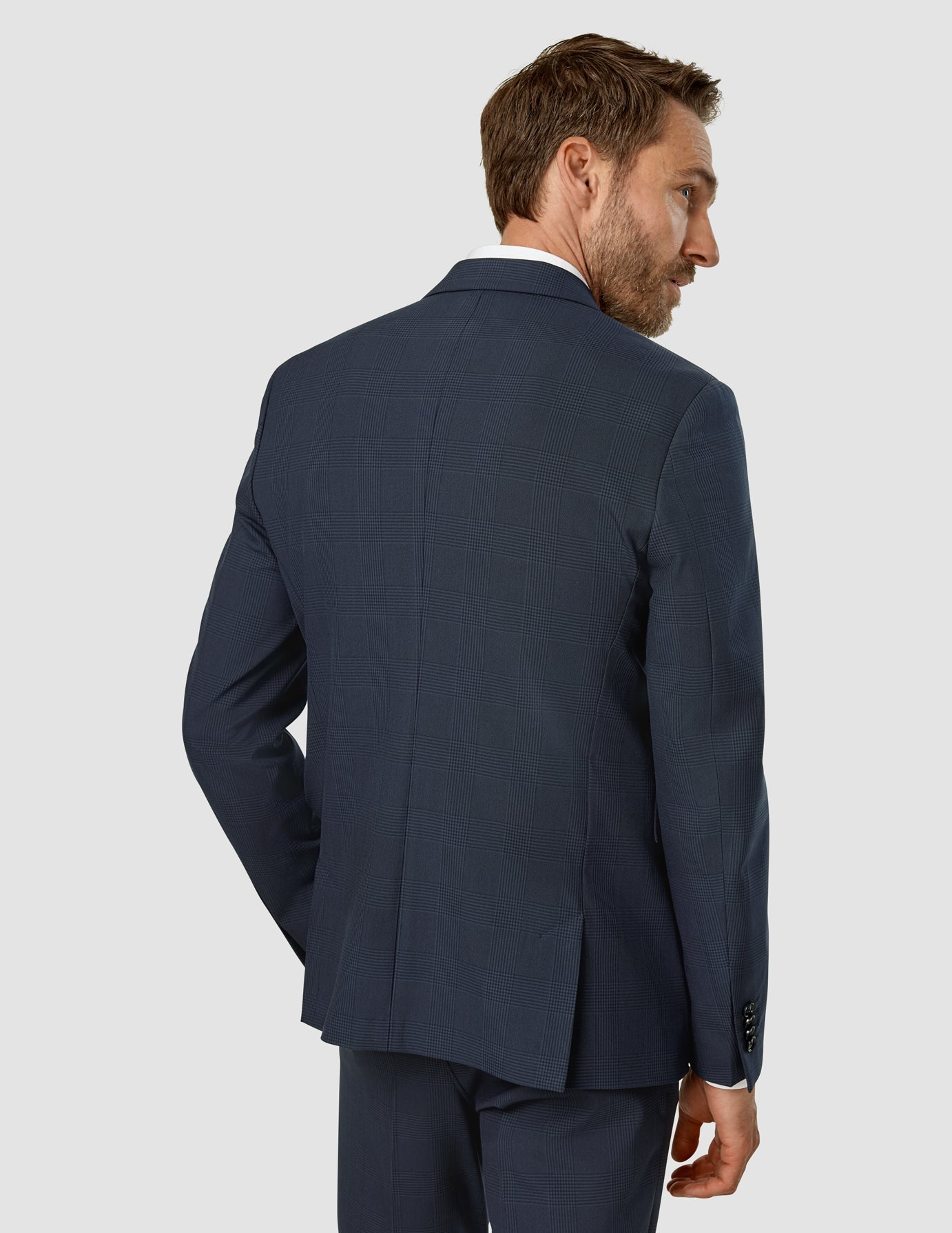 Slim Fit Essential Blazer for Men - Dark Blue Checkered Pattern - Perfect for Business Casual, Office Wear & Formal Events