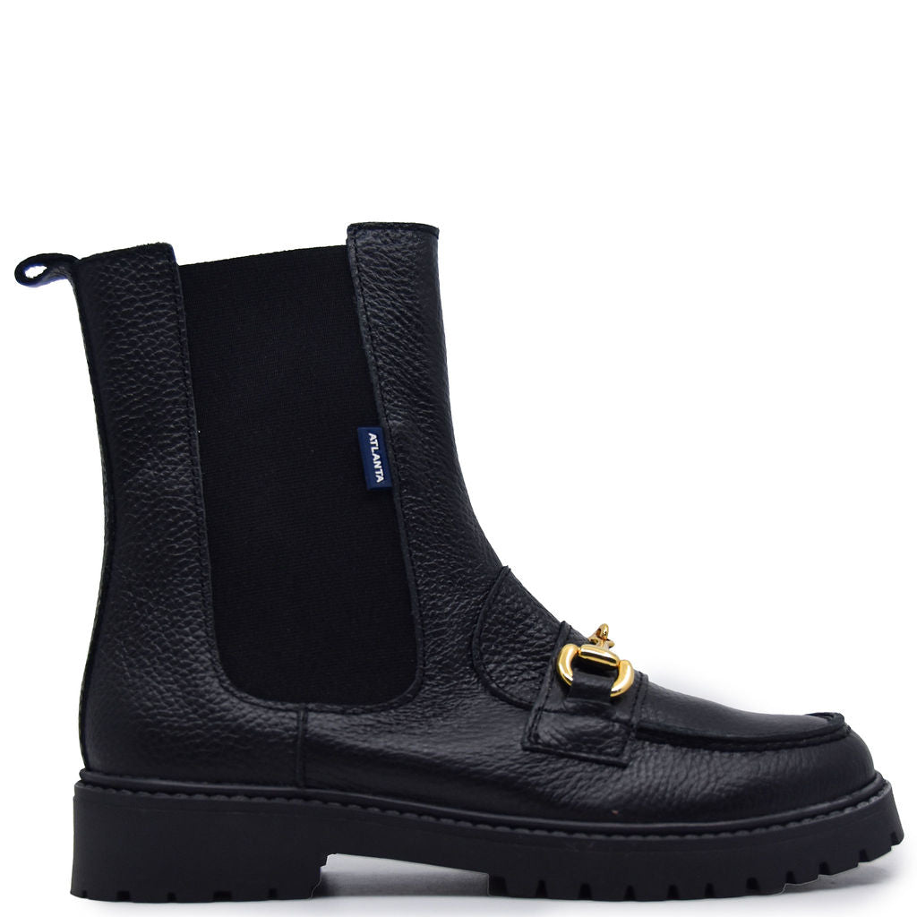 Men's Atlanta Mocassin Black Pebbled Leather Buckle Boots - Stylish Casual & Outdoor Wear for Fall/Winter