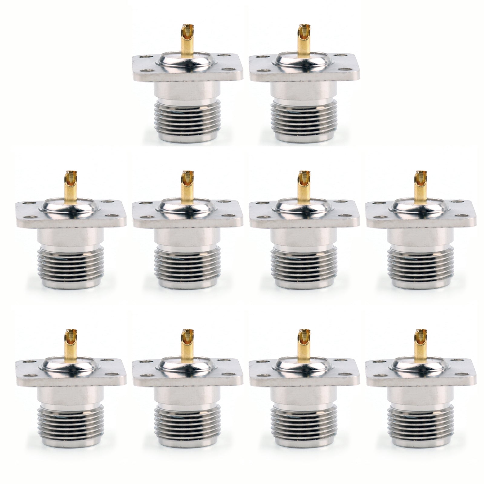 10Pcs N Female Jack Connector 4 Hole 25.4mm Flange Solder Panel Mount Straight for RF Antenna Cable & Ham Radio Equipment Installation