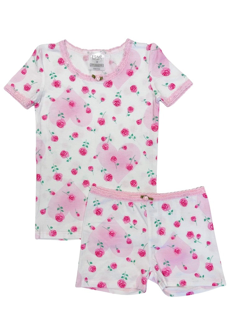 Women's Rose Print Short Sleeve Top & Shorts Set - Summer Floral Outfit for Beach, Vacation, and Casual Wear