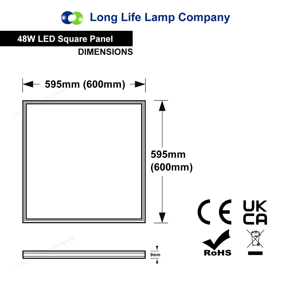 Long Life Lamp 48W LED Ceiling Panel 600x600mm Neutral White 5000K Recessed Tile Light with Driver - Perfect for Office, Classroom, and Commercial Spaces