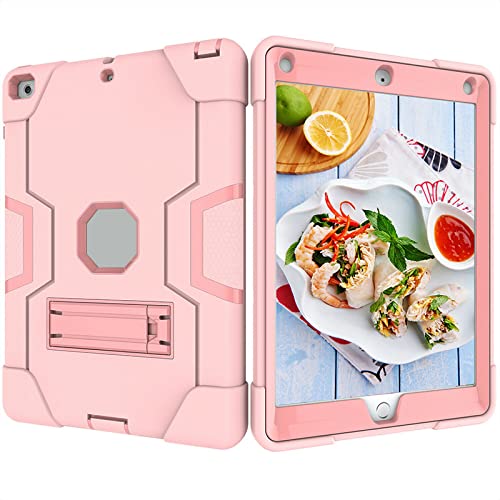 Mignova iPad 9.7 Case for iPad 6th/5th Gen (2018/2017) - Shockproof Kids Friendly Cover with Hard Back Shell & Soft Silicone Bumper + Tempered Glass Screen Protector (Rose Gold, 2-Pack) - Perfect for School, Travel & Home Use