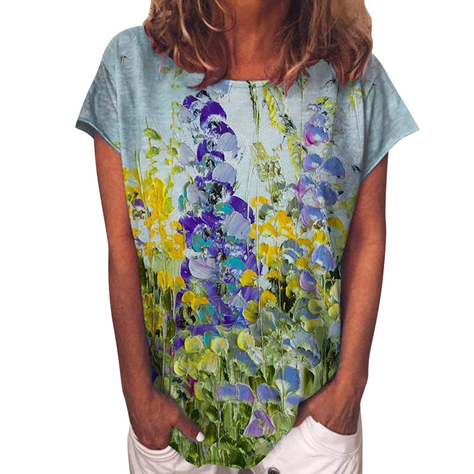 Women's Fashion Printed Short Sleeve O-Neck T-Shirt Blouse - Casual Summer Tops for Women - Perfect for Daily Wear, Outings & Beach Vacations