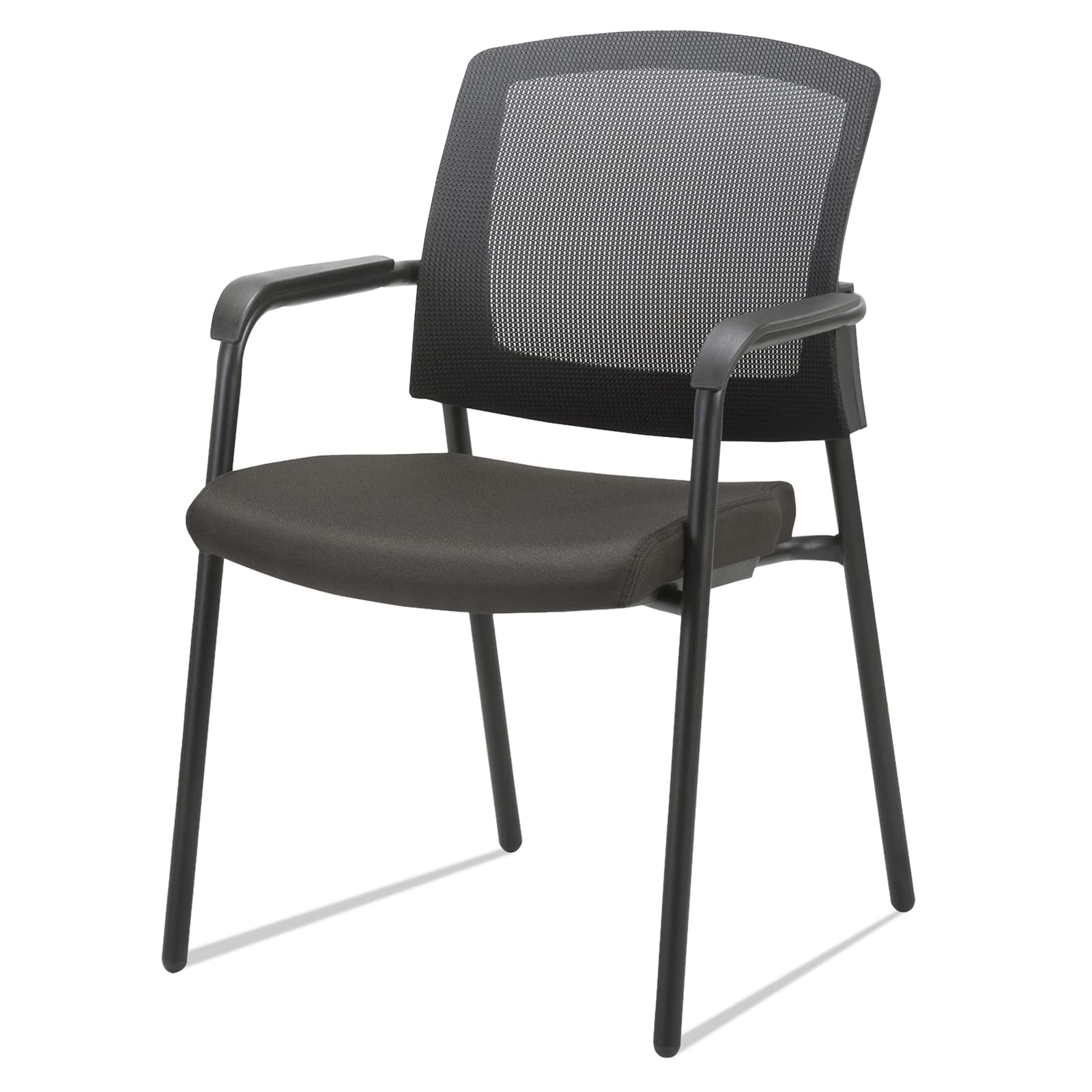 Ergonomic Mesh Office Chair Without Wheels - Mid Back Stacking Arm Chair for Home Office, Remote Work, Study & Small Spaces - Alba Black | Perfect for College Dorms, Guest Seating & Compact Workspaces