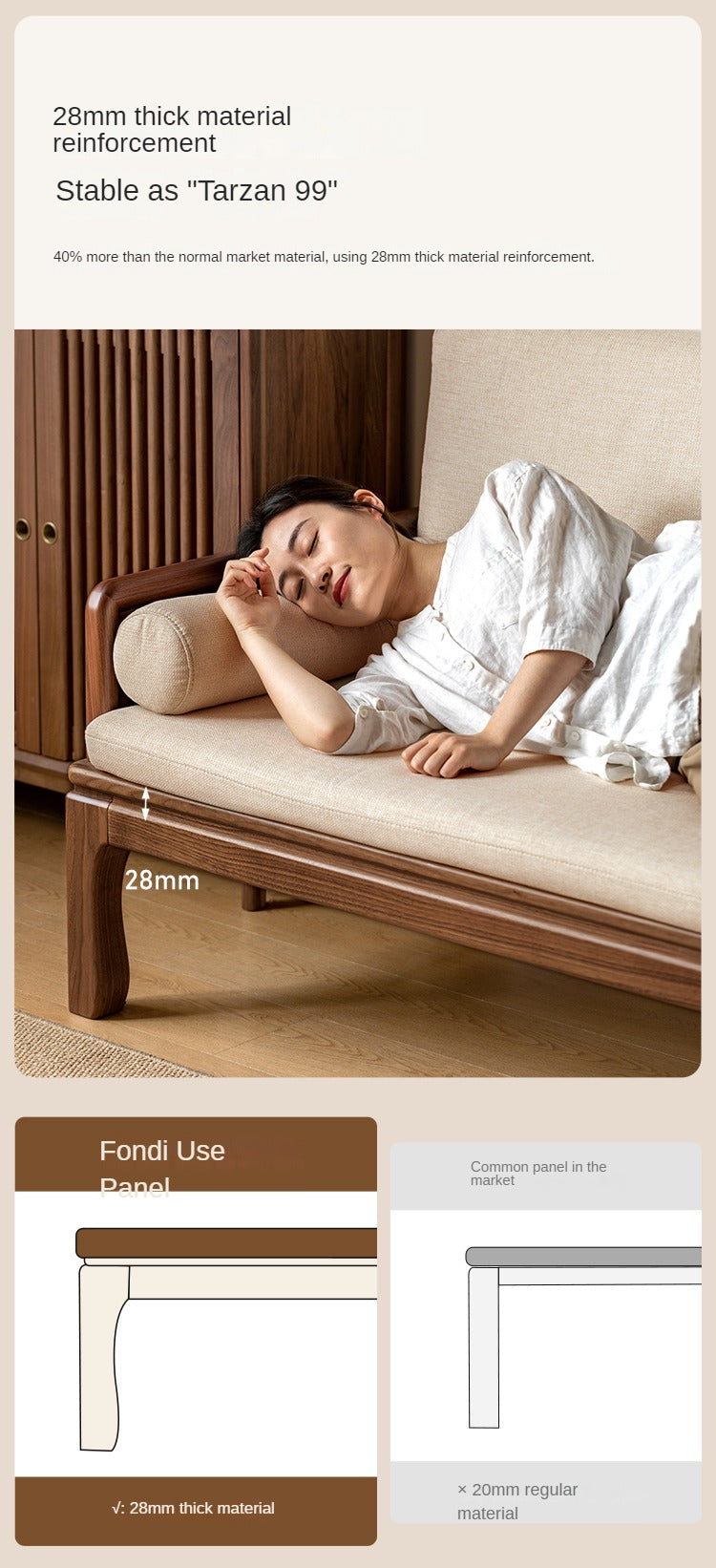 Premium Black Walnut & Oak Solid Wood Convertible Sofa Bed - Modern Dual Use Design for Living Room, Guest Room & Small Spaces