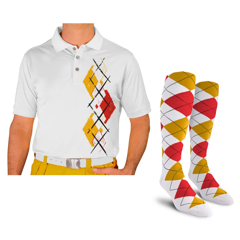 Men's Dry Fit Short Sleeve Graphic Golf Polo Shirt with Socks - Argyle Paradise Design (5A-5Z) | Breathable Performance Tee for Golf, Tennis & Casual Wear