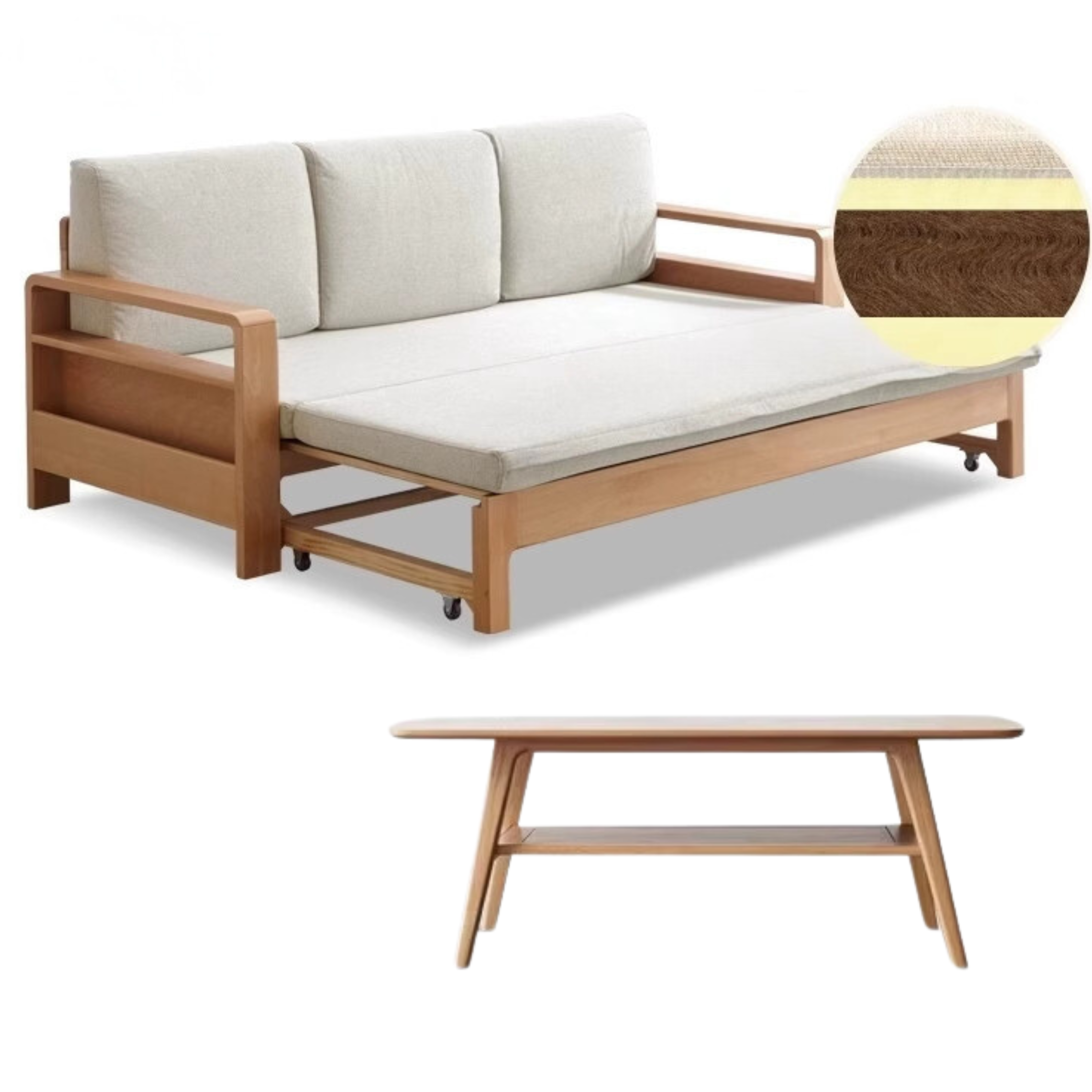 Solid Oak & Beech Wood Sleeper Sofa - Convertible Couch Bed for Living Room, Guest Room & Small Spaces - Durable & Stylish Furniture for Home & Office