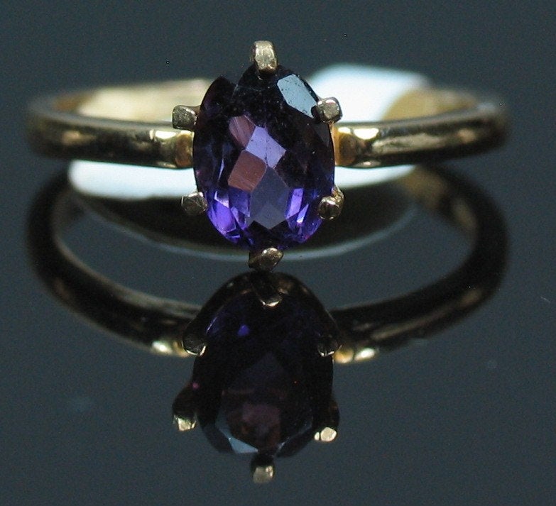 1ct Natural Amethyst Solitaire Ring - Solid Sterling Silver or 14K White/Yellow Gold - 7x5mm Oval Cut, Size 7, VVS Eye Clean - Perfect for Engagement, Anniversary & Everyday Elegant Jewelry