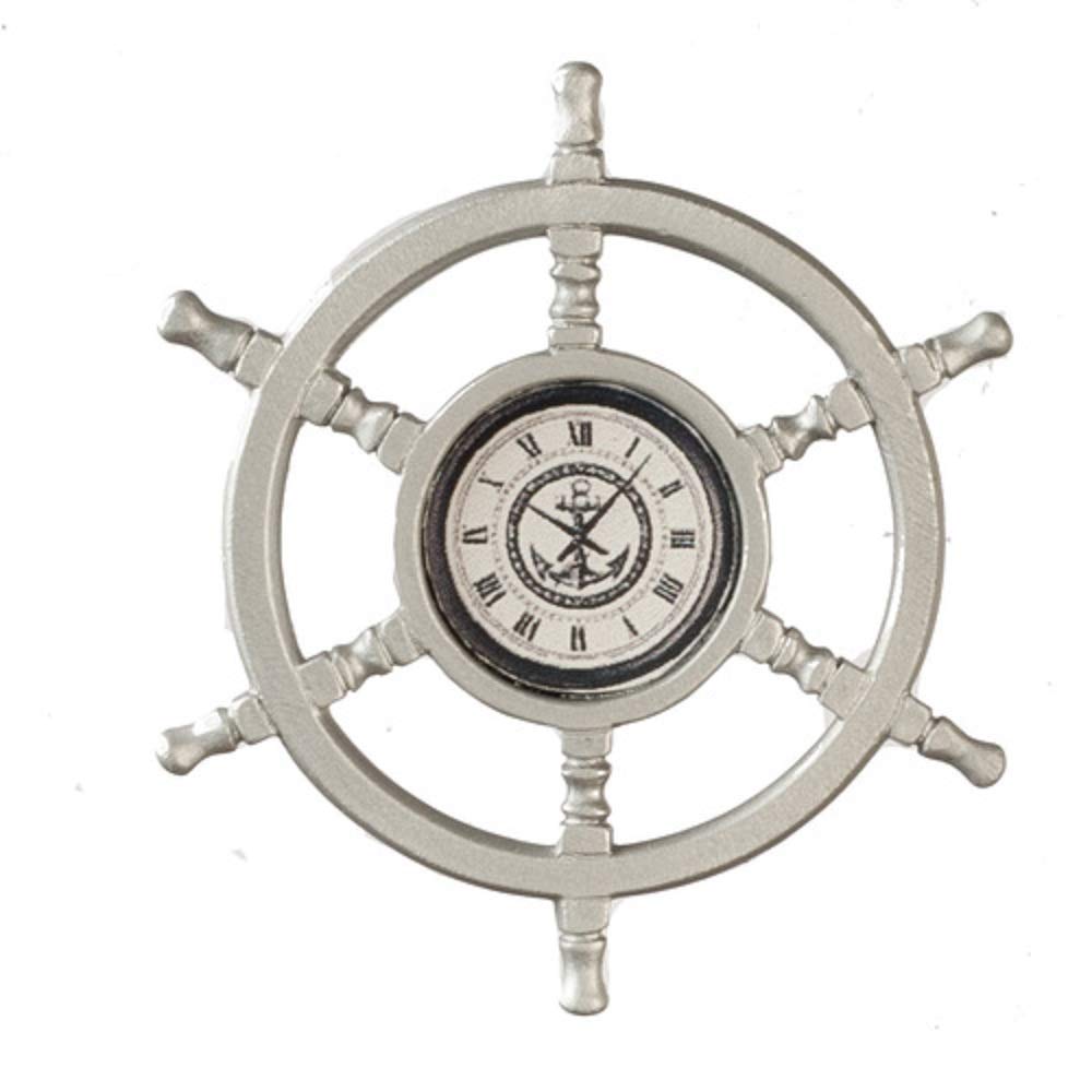 1:12 Scale Miniature Nautical Ship Helm Wheel Wall Clock - Melody Jane Dollhouse Accessory for DIY, Model Boats & Home Decor