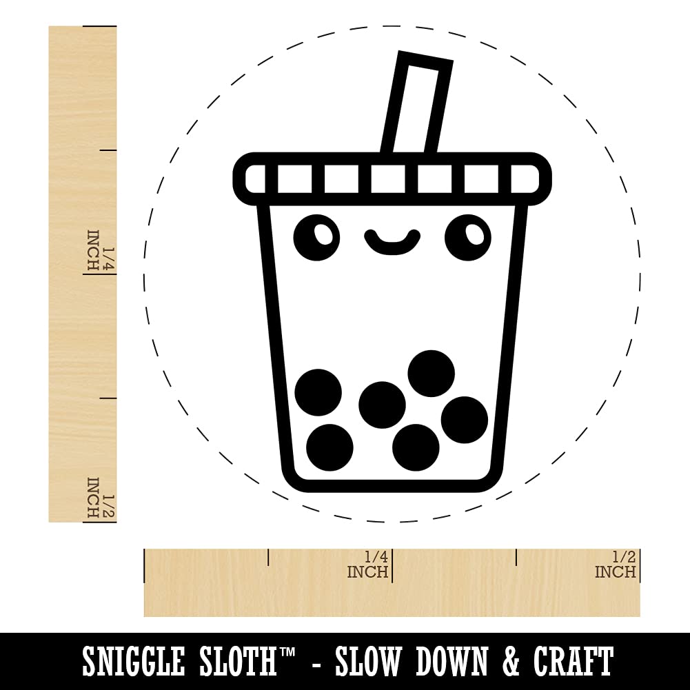 Kawaii Cute Boba Bubble Milk Tea Self-Inking Rubber Stamp - 1/2 Inch Mini Stamp for Planners, Journals, DIY Crafts & Scrapbooking - Green Ink - Perfect for Tea Lovers & Stationery Enthusiasts