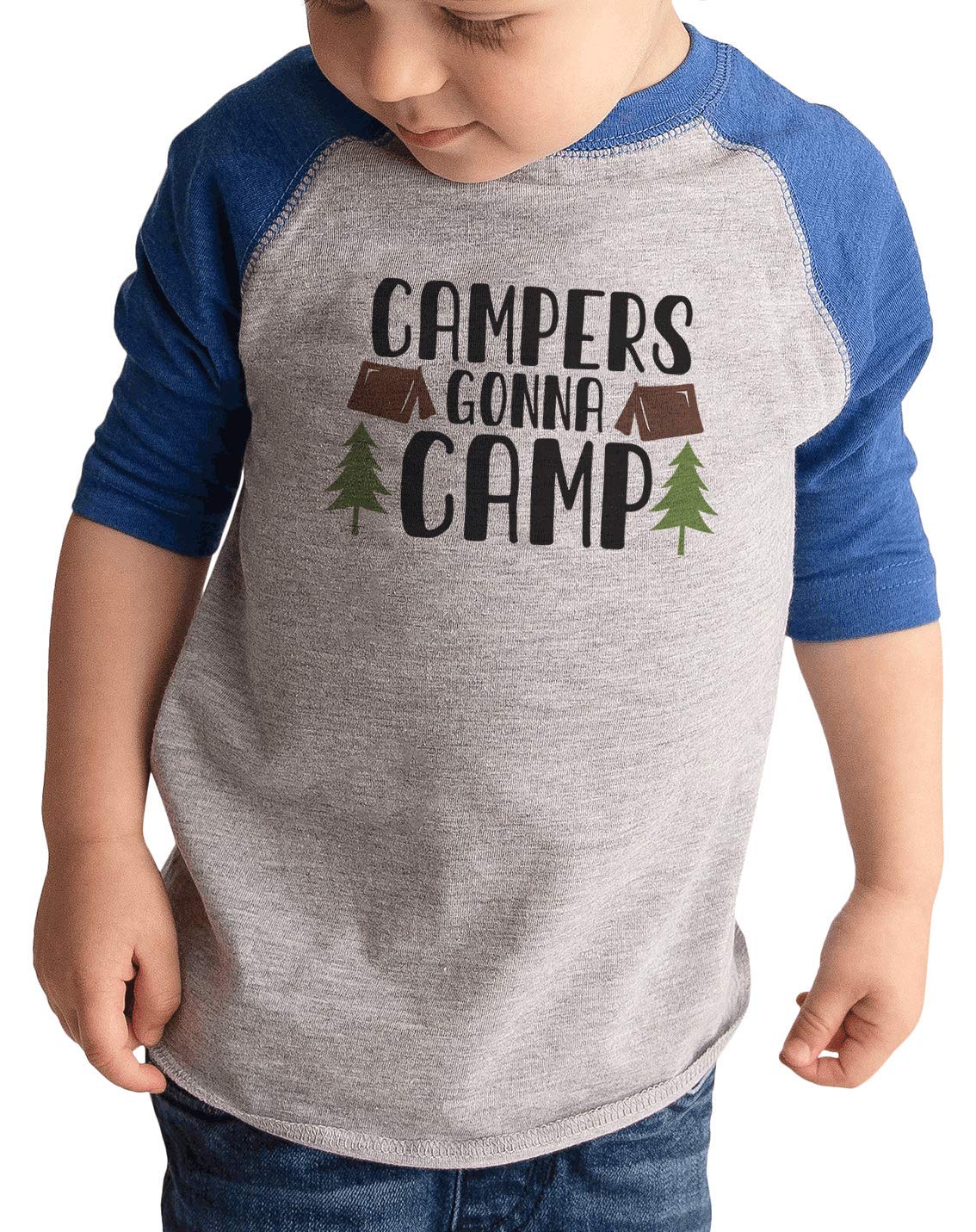 7 ate 9 Apparel Kids Camping T-Shirt - Blue Cotton Tee for Outdoor Adventures, Hiking & Family Camping Trips