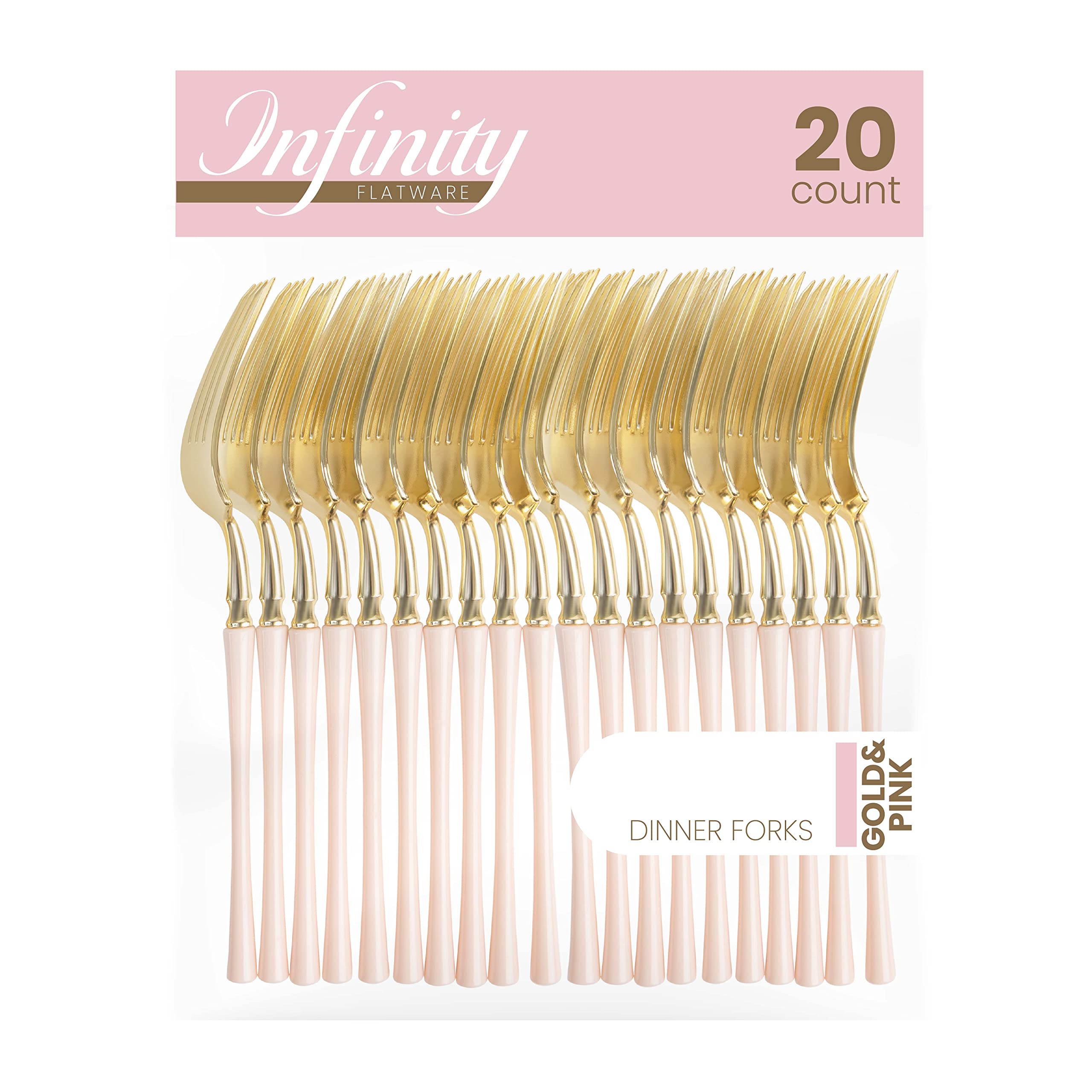 Premium PlasticPro 20-Pack Gold & Pink Heavy Duty Disposable Forks - Elegant Two-Tone Dinner Silverware for Parties, Weddings, Catering & Events - Durable Plastic Cutlery for Home, Office & Outdoor Use