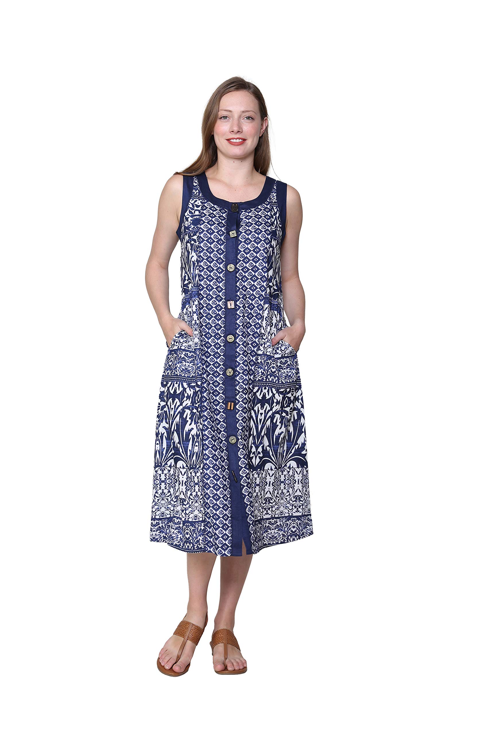 LA CERA Sleeveless Rayon Novelty Button Front Dress for Women - Scoop Neck, Front Pockets, Plus Size & Regular Sizes, Machine Washable - Perfect for Summer Outfits, Beach Vacations & Casual Wear