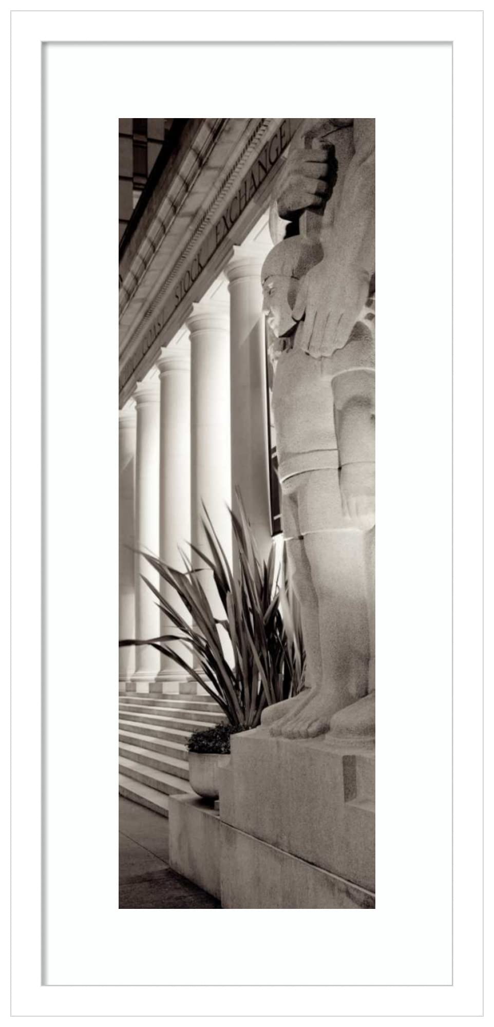 Alan Blaustein Stock Exchange Panoramic Wall Art Print - 12x25 Inches Wood Framed Canvas - Svelte White Frame - Modern Office & Home Decor for Living Room, Bedroom, or Study