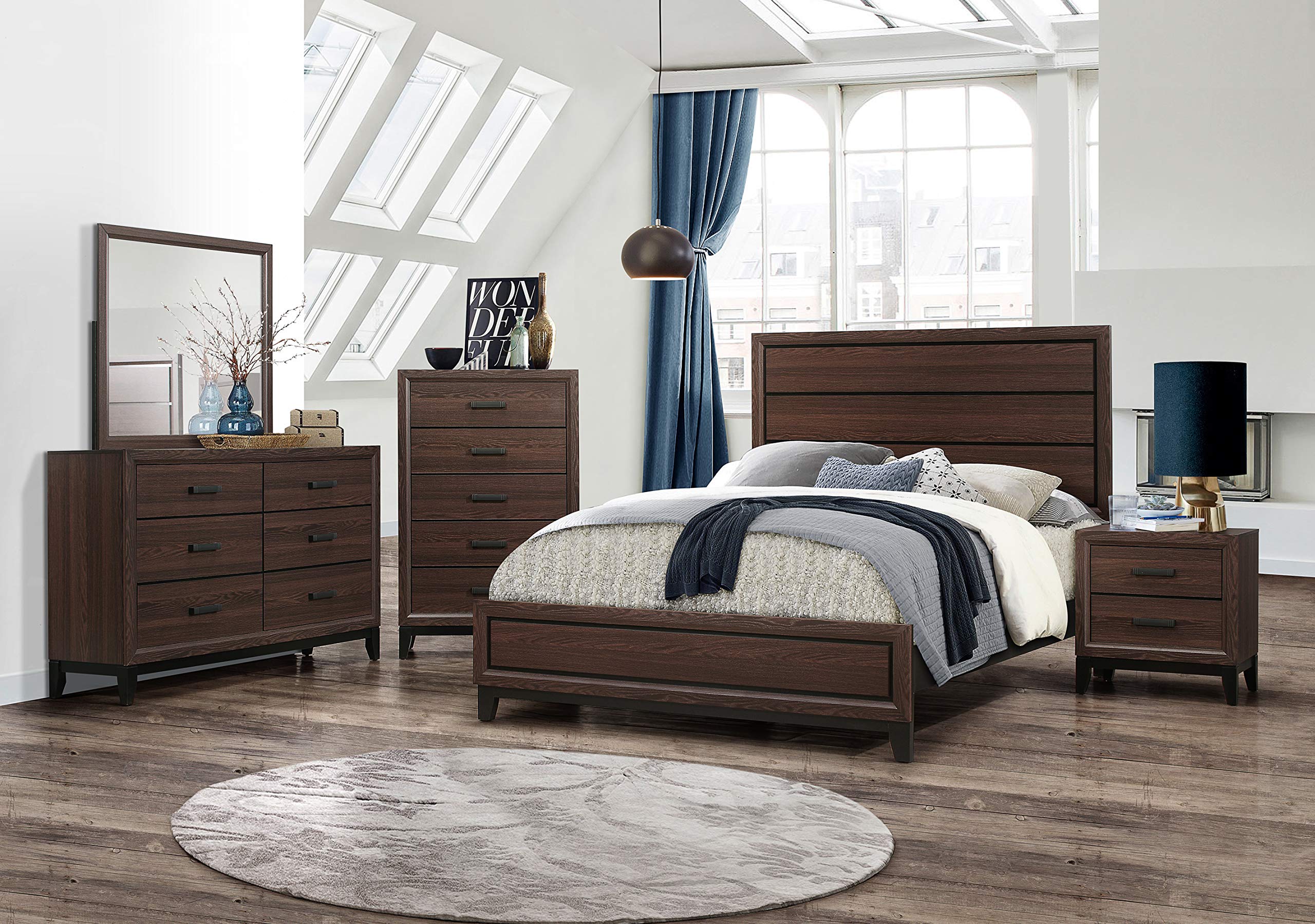 Kings Brand Furniture – Athens 6-Piece Queen Size Bedroom Set with Bed, Dresser, Mirror, Chest & 2 Night Stands | Modern Bedroom Furniture for Master Suite & Guest Room