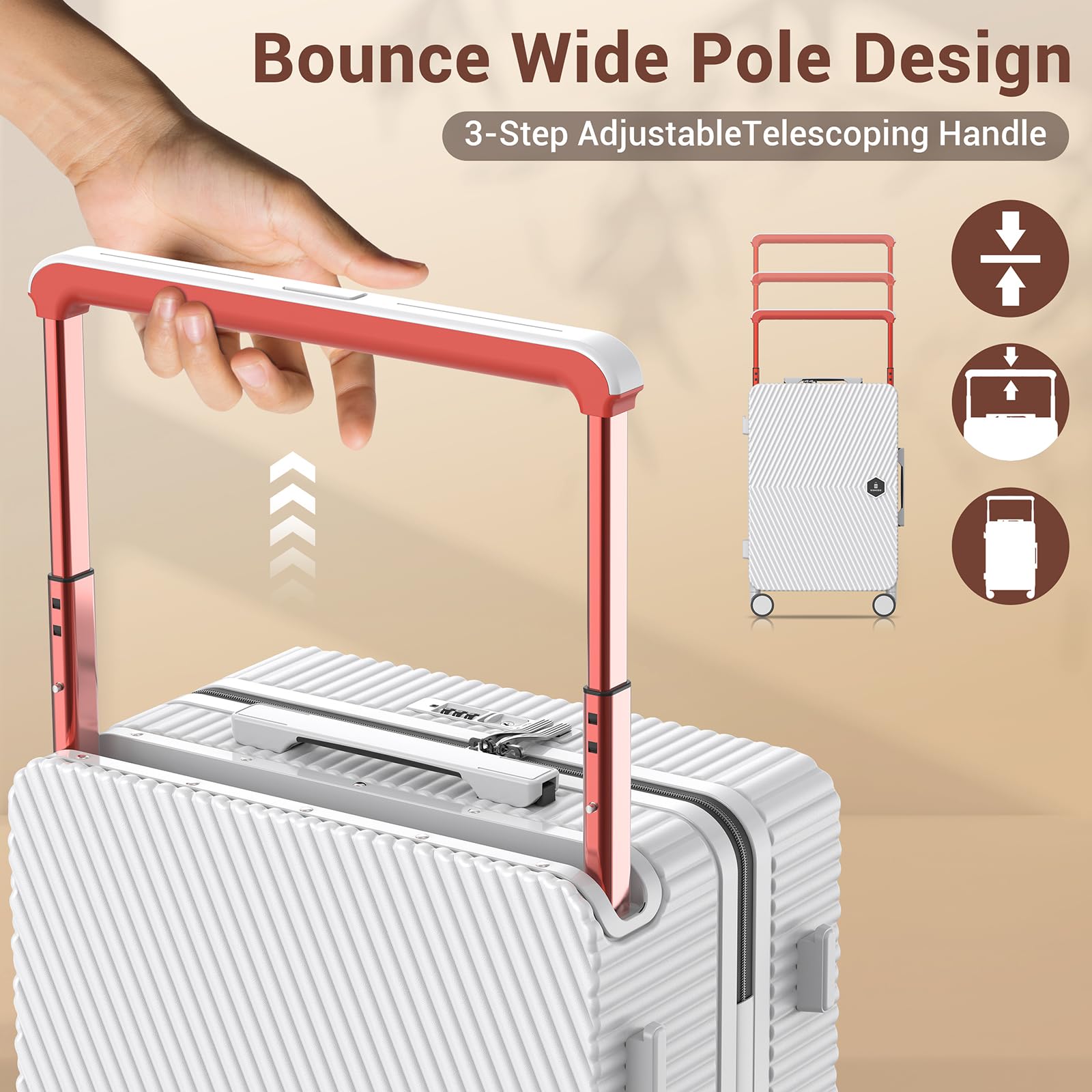Lightweight Carry-on Luggage with PC Hard Shell, 360° Spinner Wheels & TSA Lock - White Travel Suitcase for Business Trips & Weekend Getaways