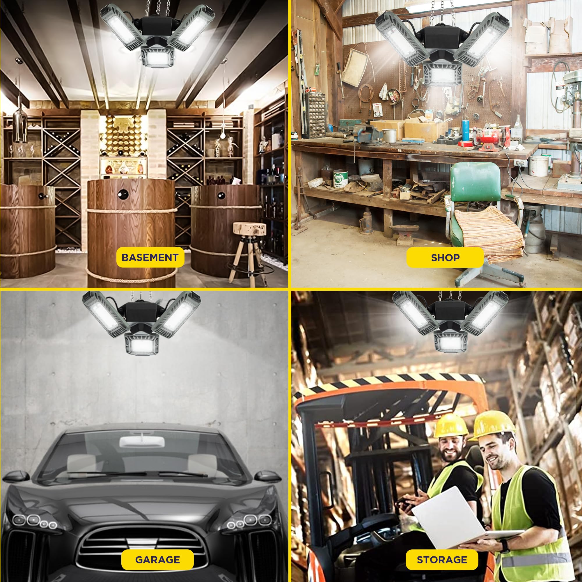 Triburst LED Shop Lights for Workshop - 4000 Lumens Super Bright Garage Lighting, Linkable LED Ceiling Light with 3 Panels, Plug-in Easy Installation - Perfect for Garage, Basement, Warehouse & Workshop Lighting