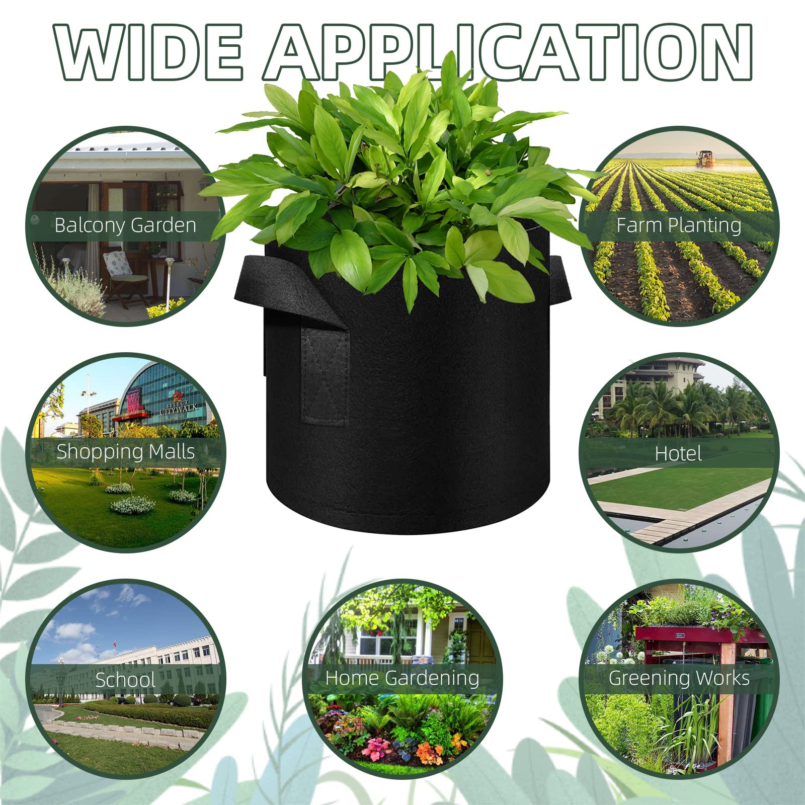 10 Pack 10 Gallon Heavy Duty Grow Bags - Thickened Nonwoven Fabric Plant Pots with Handles for Vegetables, Flowers, Fruits & Plants (Black) - Perfect for Indoor/Outdoor Gardening, Urban Farming & Container Planting