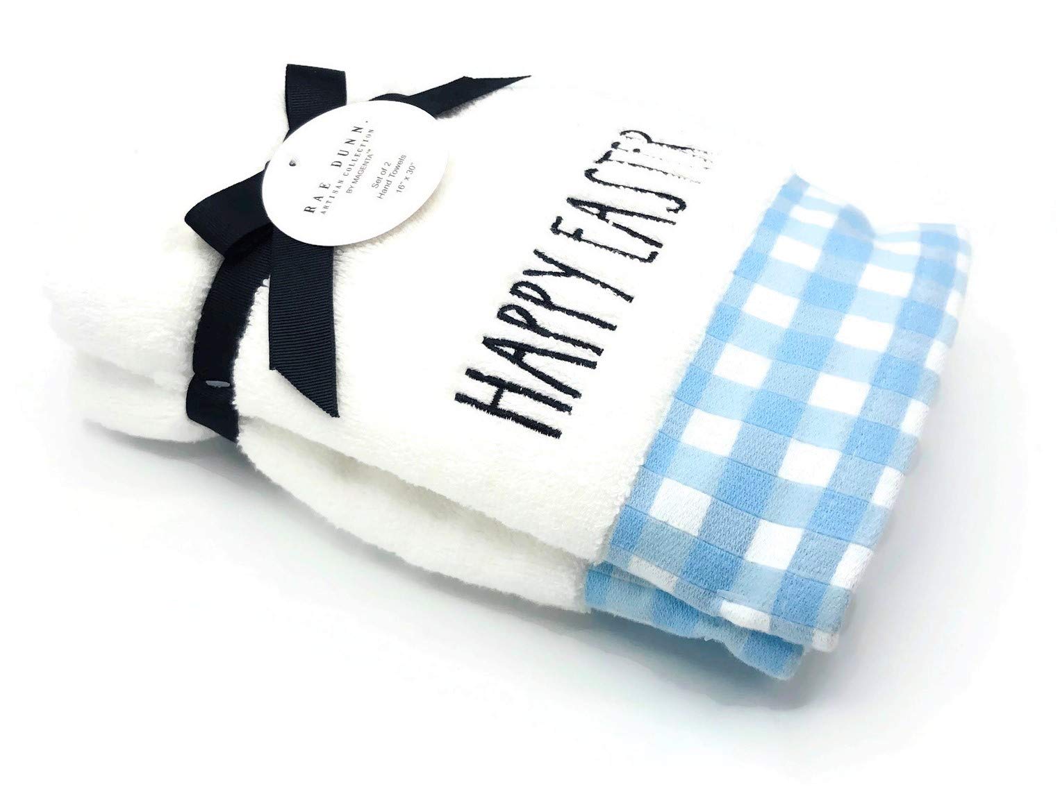 Rae Dunn Spring & Easter Hand Towels Set of 2 - Blue Plaid Embroidered Kitchen & Bath Towels for Easter Decor, Spring Home Decor - Perfect for Bathroom, Kitchen & Holiday Gift Giving