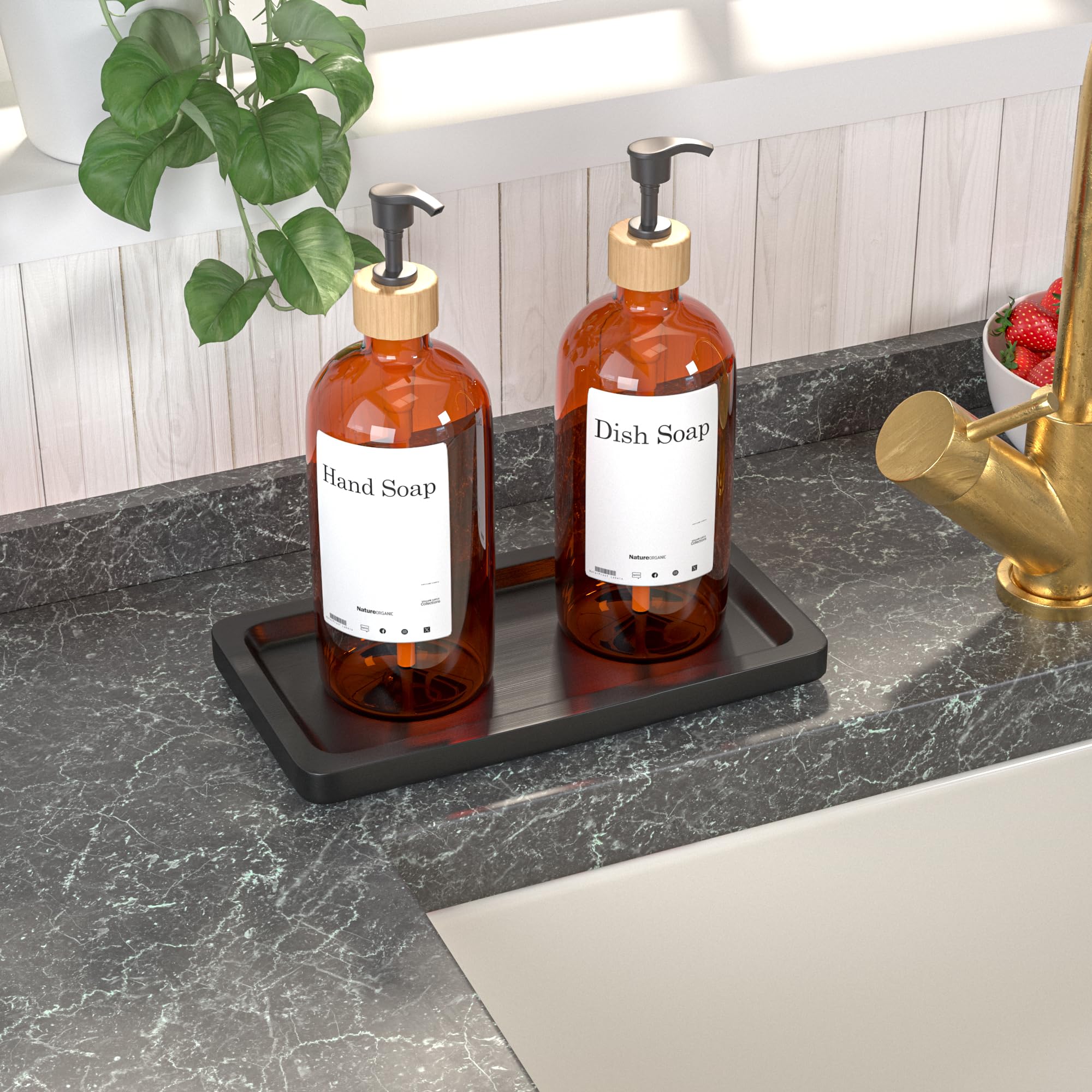 Black Bathroom Tray - Small Matte Black Bamboo Wood Tray for Vanity, Coffee Table & Counter Decor | 9 Inch Perfume Organizer & Cologne Display | Perfect for Bathroom, Bedroom & Living Room Organization