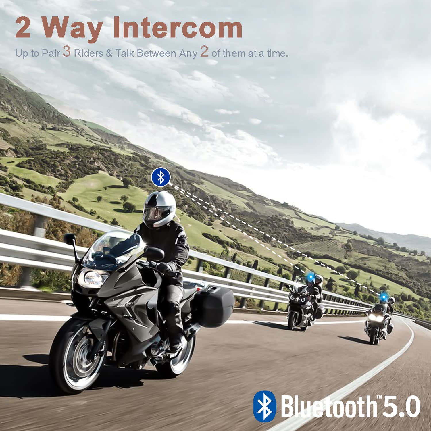 Fodsports FX2 Motorcycle Bluetooth Headset - 2 Rider Helmet Intercom System with FM Radio, Hands-Free Calling, Voice Dial, Stereo Music Sharing & Waterproof for Safe Riding - Perfect for Group Rides, Commuting & Adventure Touring