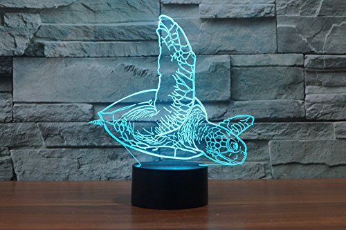 3D Illusion Turtle Night Light - 7 Color Changing LED Lamp with Touch Switch, USB Powered, Acrylic Base - Perfect for Kids' Room, Nursery Decor & Bedside Table Lighting