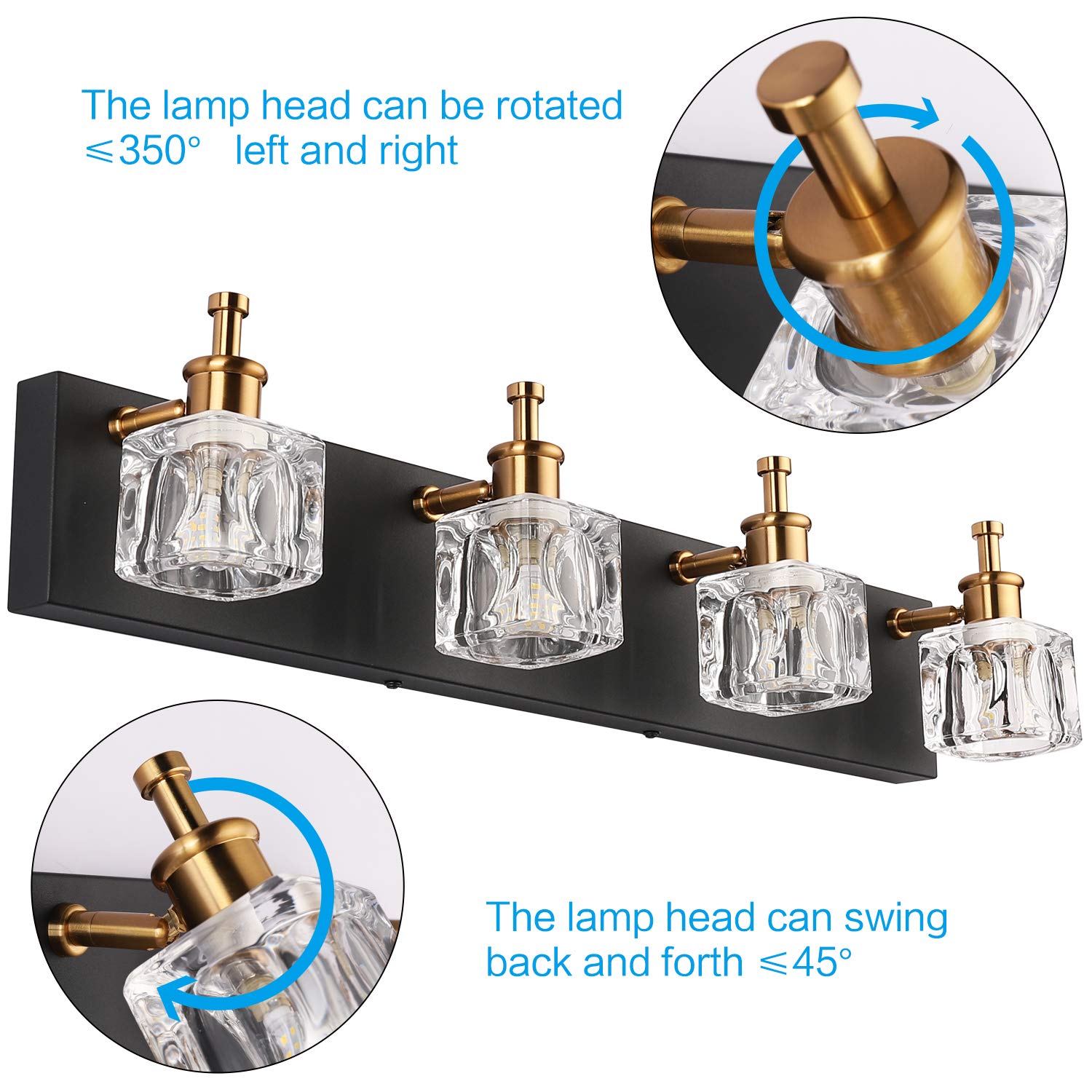 PRESDE Modern Bathroom Vanity Light Fixture - 3 or 4 Light Black Mirror Mount for Bathroom, Powder Room & Dressing Area | Perfect for Makeup, Shaving & Grooming