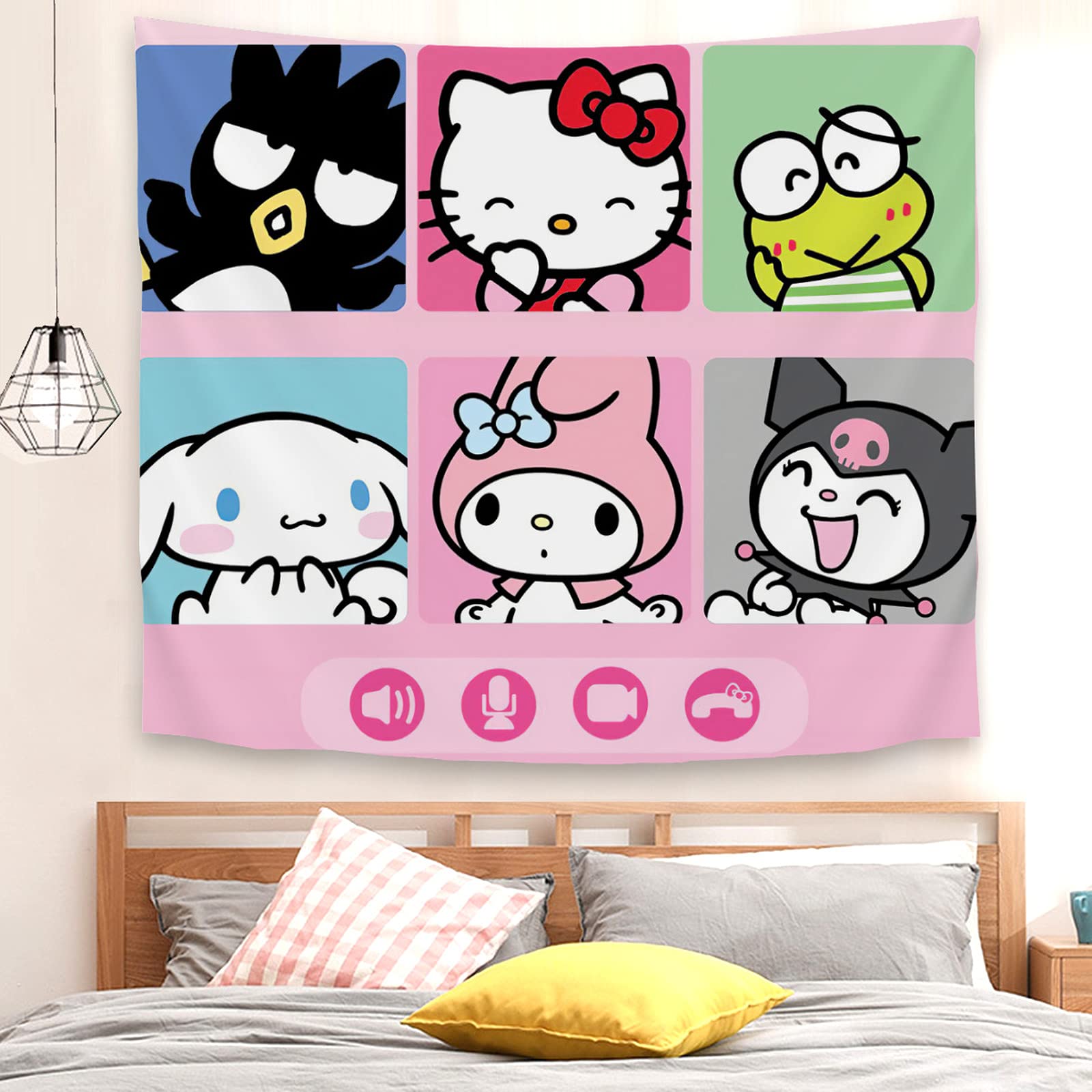 Sanrio Tapestry Wall Hanging - Cute Kawaii Wall Art Decor for Living Room, Bedroom, Dorm (59x51 Inch) | Perfect for Anime Fans, Gift Giving & Aesthetic Room Decor