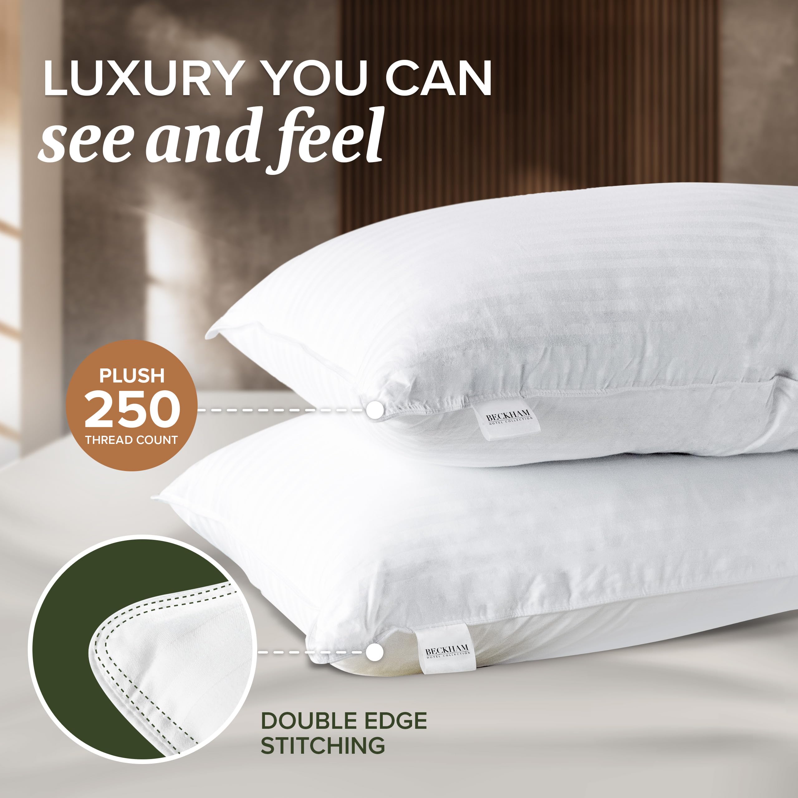 Beckham Queen Pillow Protector Set of 2 - Soft Breathable Cotton for Hotels & Home