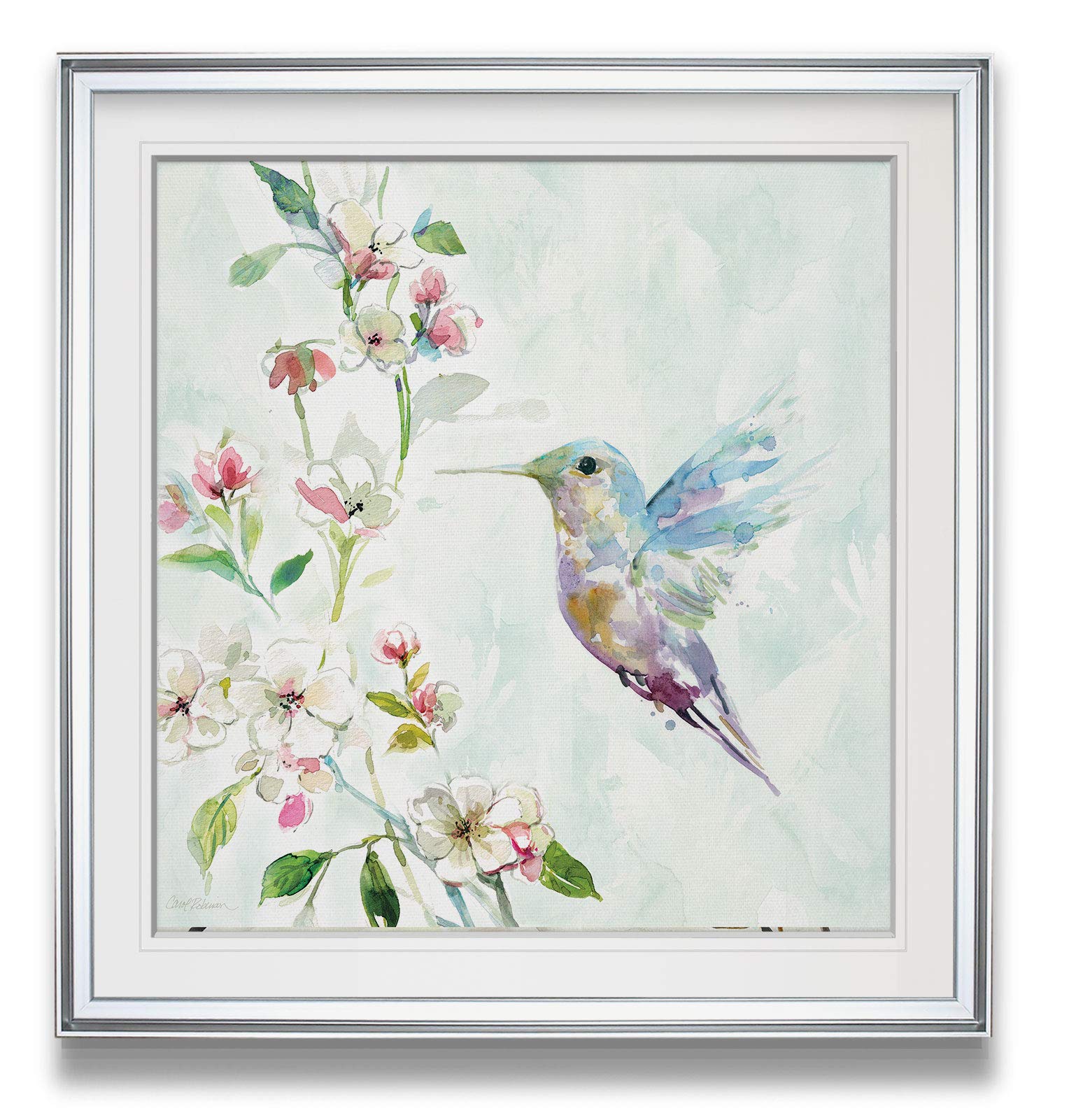 Hummingbird II Floral Canvas Art Print - Vibrant Colorful Bird & Flower Framed Wall Decor Painting for Living Room, Bedroom, Office | Spring Giclee Animal Artwork