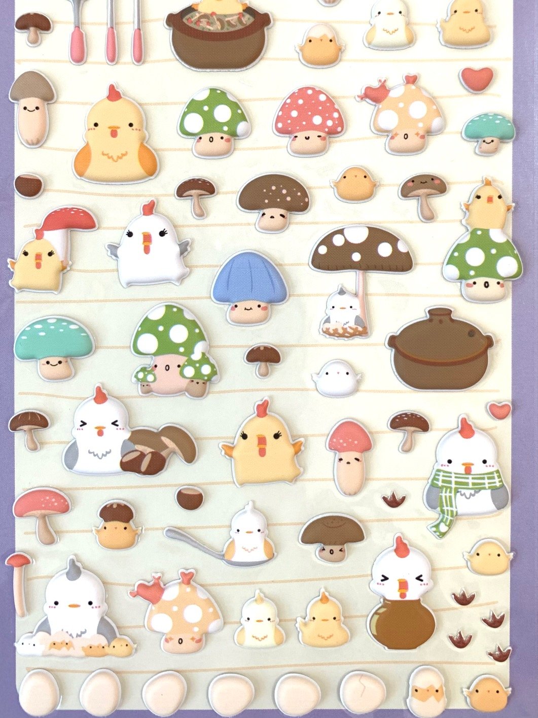 Chicken and Mushroom Puffy Sticker - Cute 3D Puffy Stickers for Scrapbooking, Journaling, and DIY Crafts - Perfect for Laptops, Water Bottles, and Planner Decor