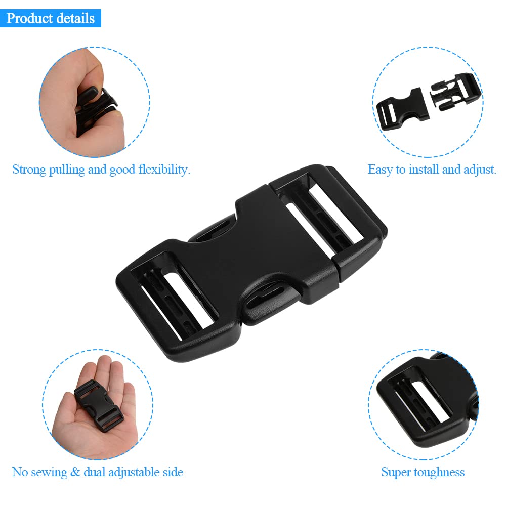 YXQ 2-Pack Black Plastic Side Release Buckle Clips for Wide Webbing Belts - Perfect for Luggage Straps, Backpack Repairs & Outdoor Gear Adjustments