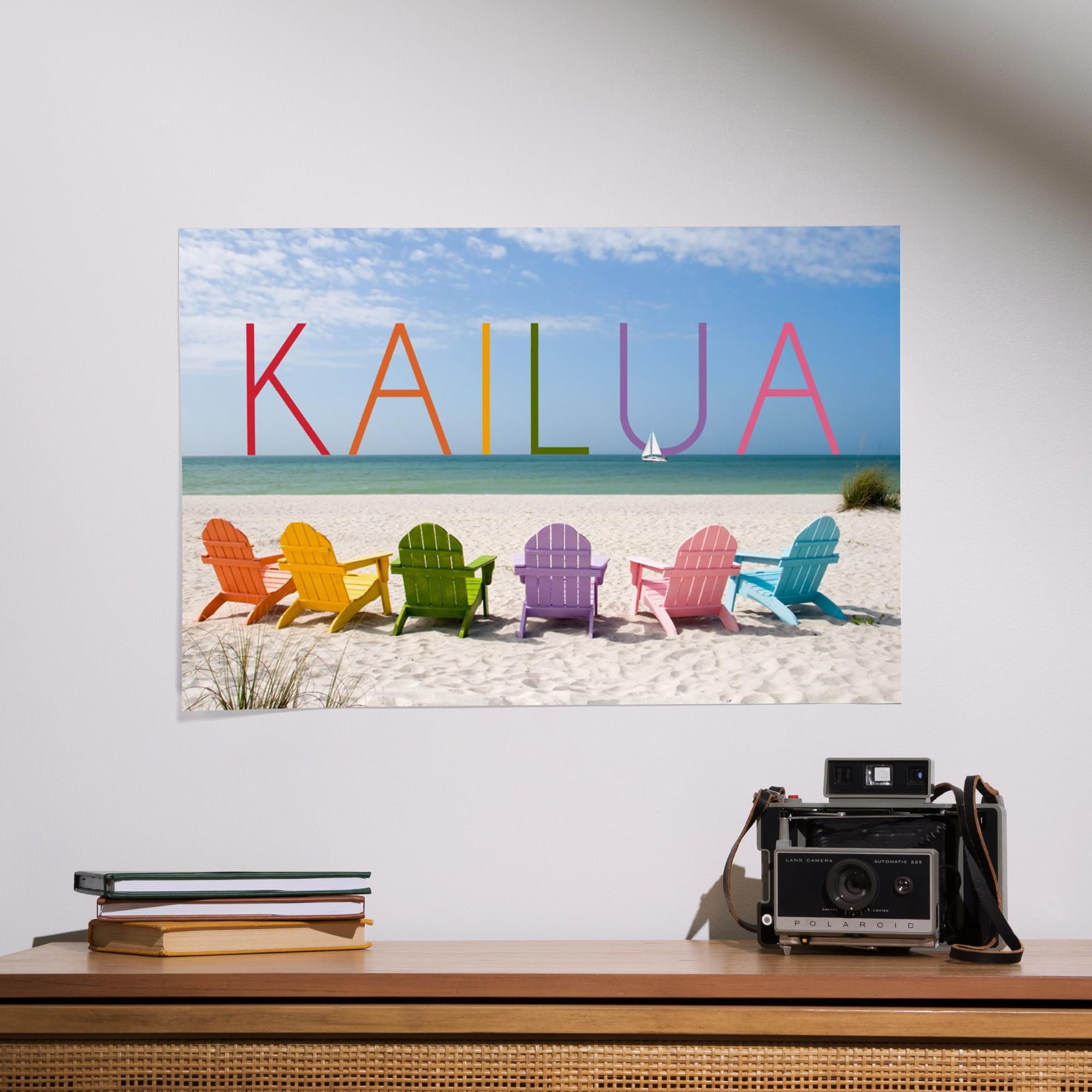 Lantern Press 16x24 Inch Giclee Art Print - Kailua Hawaii Beach Chairs Wall Decor | Vibrant Coastal Painting for Living Room, Bedroom & Office