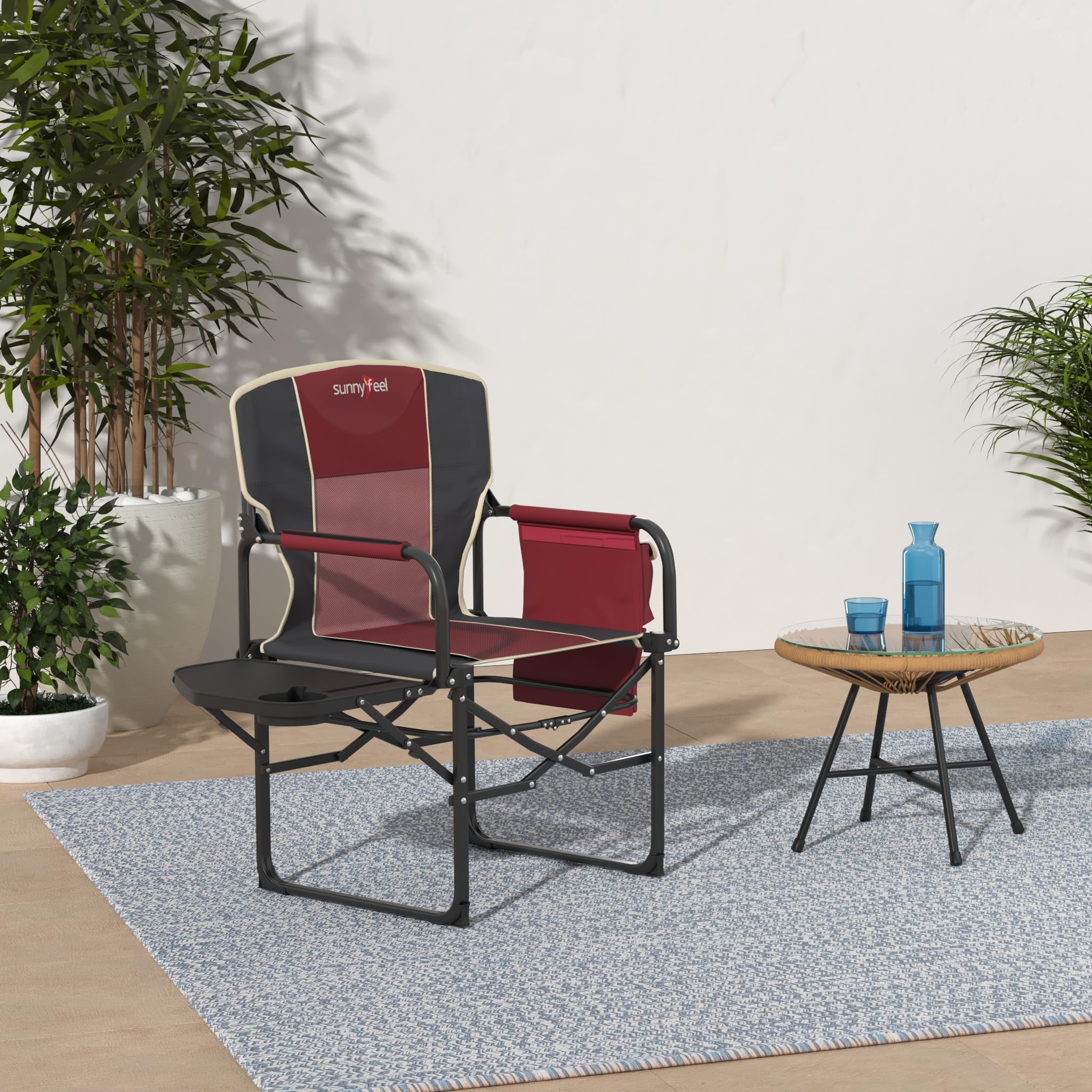 **SUNNYFEEL Heavy Duty Oversized Folding Camping Chair with Side Table & Storage Pocket - Portable Outdoor Chair for Beach, Fishing, Picnic, Concert, Lawn & Travel - Perfect for Camping, Backyard, and Outdoor Adventures**