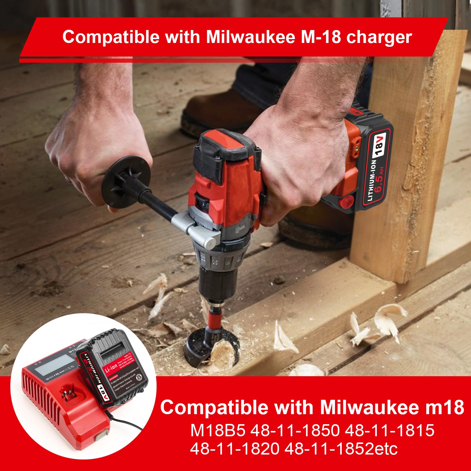 4 Pack 6.5Ah Replacement Battery for Milwaukee M18 18V Power Tools - Compatible with 48-11-1865, 48-11-1830, 48-11-1862, 48-11-1850 Models - Works with Milwaukee 18V Chargers - Perfect for Drills, Saws, and Outdoor Power Equipment