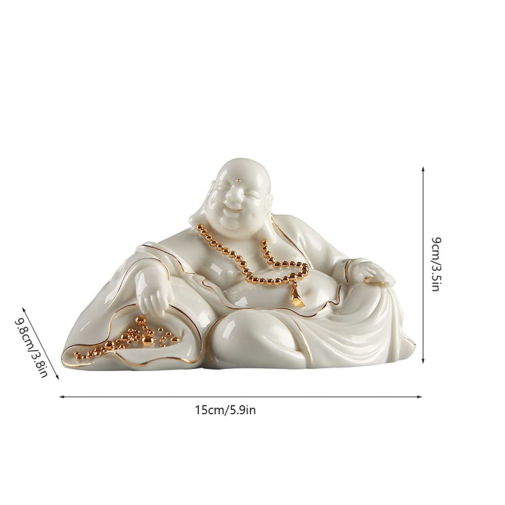 Laughing Buddha Statue - White Porcelain Sculpture for Good Luck, Happiness, Wealth & Peace - Buddhist Home & Office Decor for Meditation Room, Living Room & Workspace
