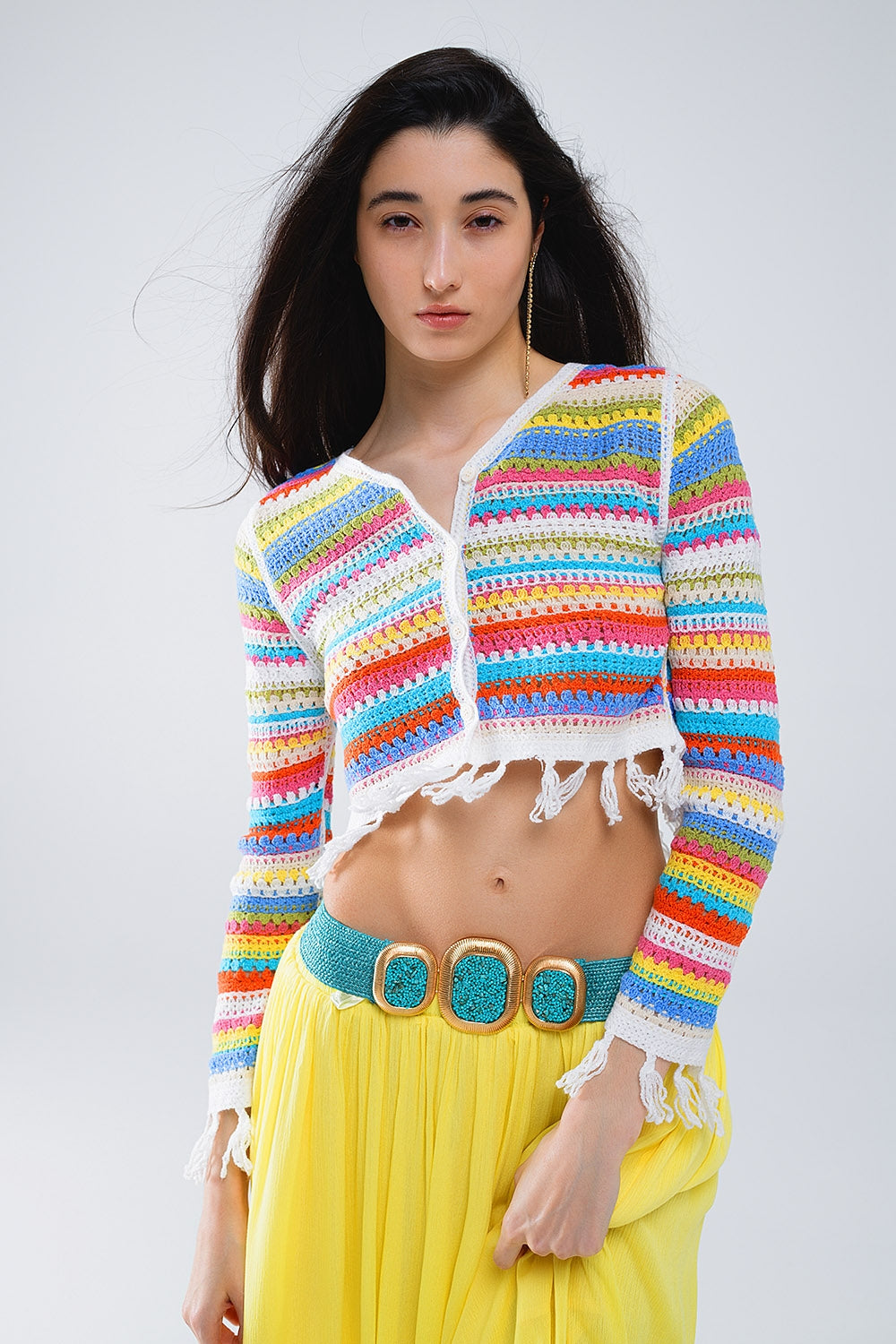 Colorful Striped Crochet Cardigan for Women - Cozy Handmade Knit Sweater for Fall & Winter, Perfect for Casual Outfits and Layering