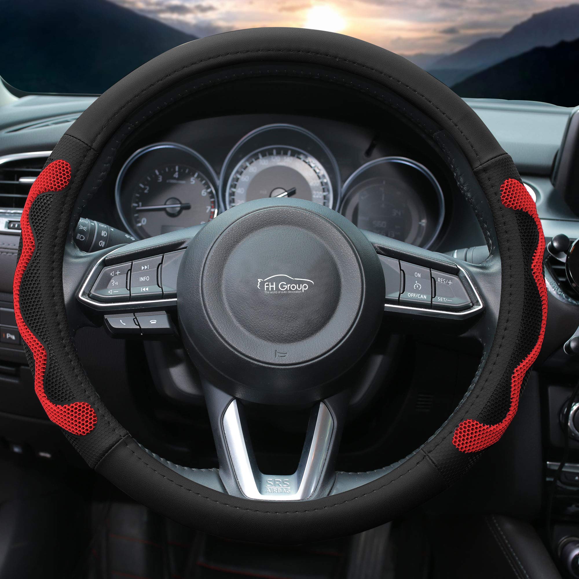 TLH Universal Leather Car Steering Wheel Cover with Silicone Anti-Slip Grip - Red Color for Comfort & Style | Perfect for Daily Commute, Road Trips & Enhanced Driving Experience