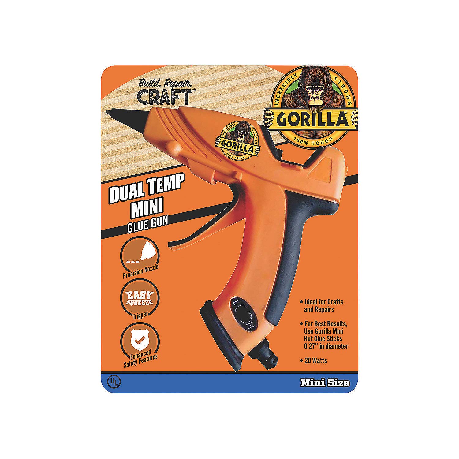 Gorilla Mini Hot Glue Gun - 20W Fast Heating Craft Glue Gun with Precision Nozzle - Perfect for DIY Crafts, Home Repairs, and School Projects