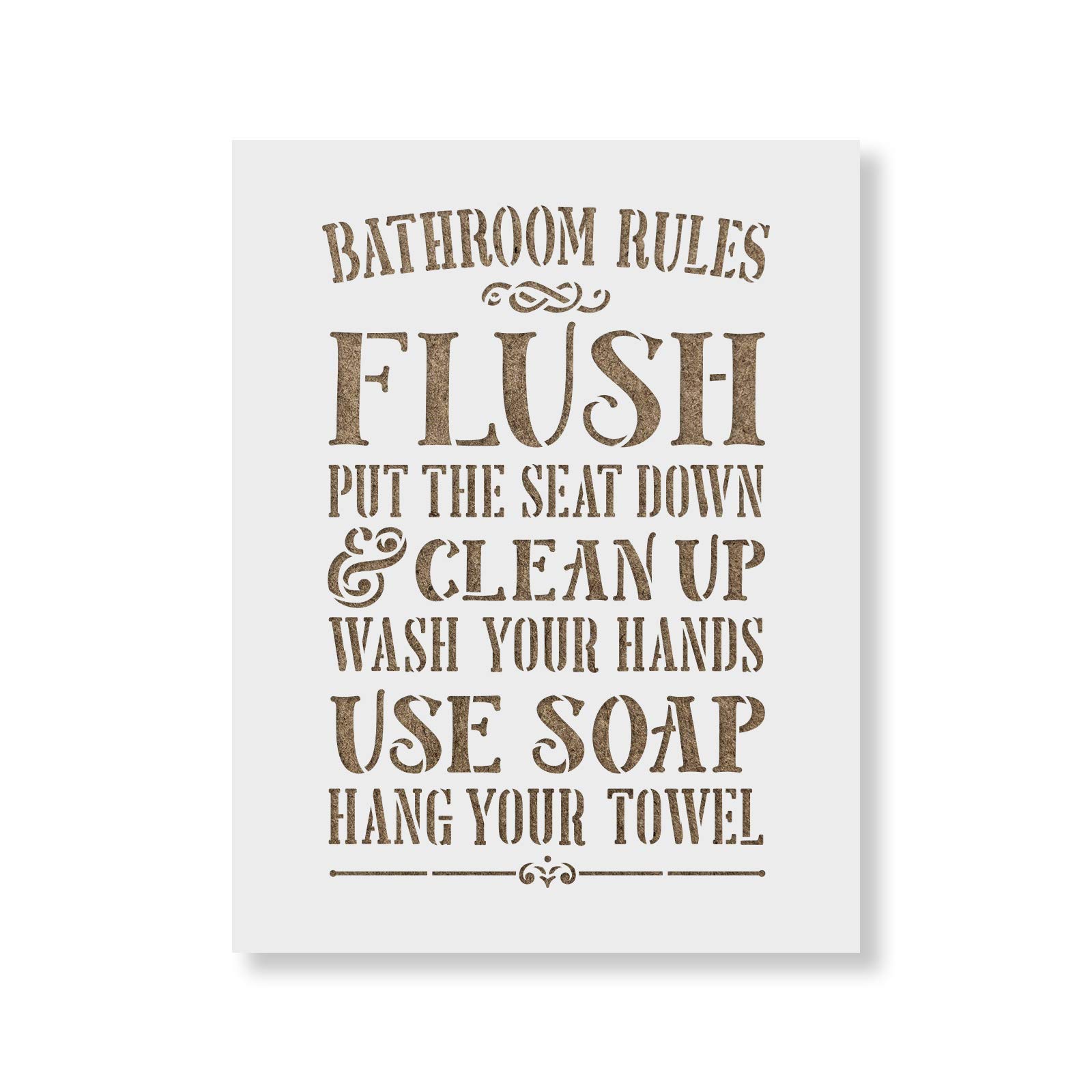 Bathroom Rules Stencil - DIY Wall Decor for Home & Office - Perfect for Bathroom, Restroom, and Public Spaces