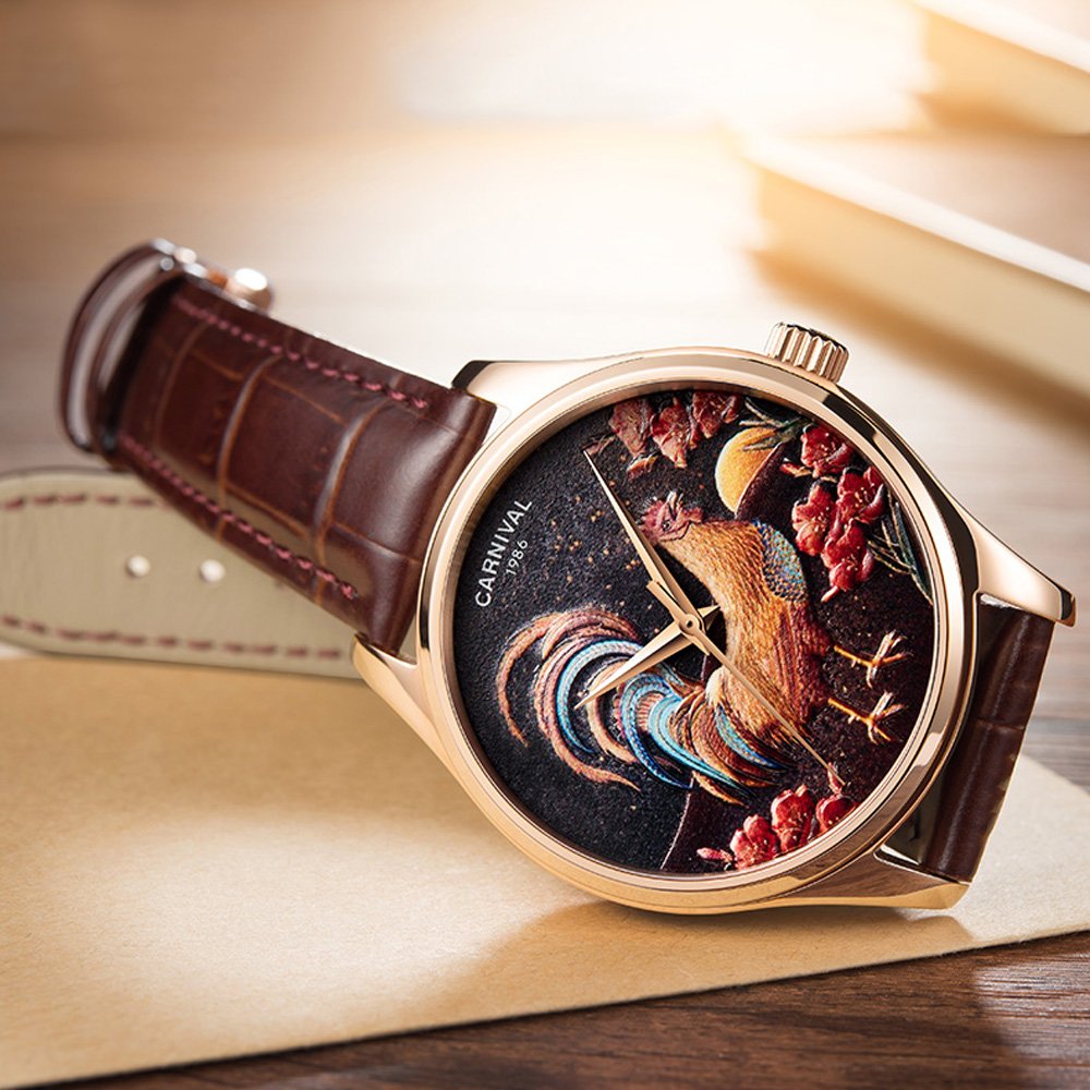 TEINTOP Japanese Automatic Men's Watch - Zodiac Animal Mechanical Carnival Watch (Rooster Brown) | Waterproof & Stainless Steel | Perfect for Business, Casual & Formal Occasions