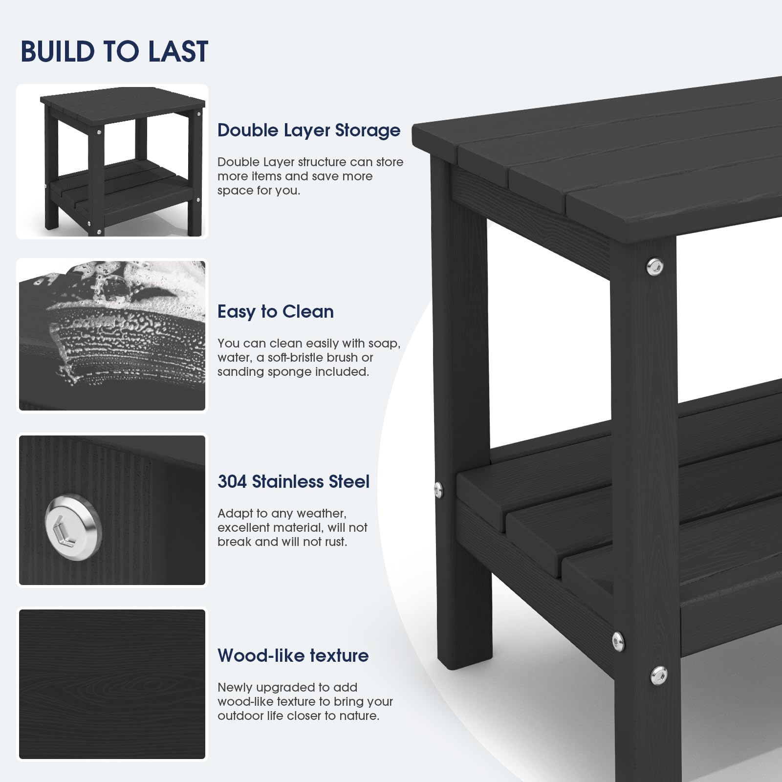 KINGYES Outdoor Side Table Set of 2 - Double Layer Adirondack End Tables in Black - Perfect for Patio, Garden, Poolside & Deck Furniture Accessories