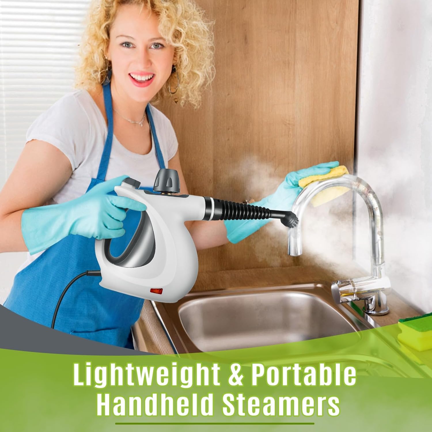 Pressurized Handheld Multi-Surface Natural Steam Cleaner with 12 Accessories - Multi-Purpose Home Steamer for Floors, Upholstery, Grout & Car Detailing | Perfect for Deep Cleaning Kitchens, Bathrooms & Auto Interiors