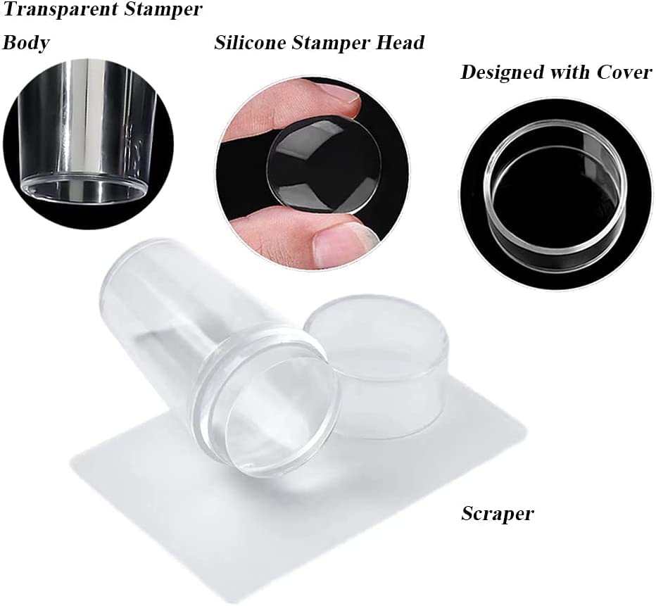 D.B.Z.® Clear Silicone Nail Art Stamper Kit with Scraper - Transparent Visible Body for DIY Nail Designs - Perfect for Home Manicures, Salon Use & Professional Nail Art Creations
