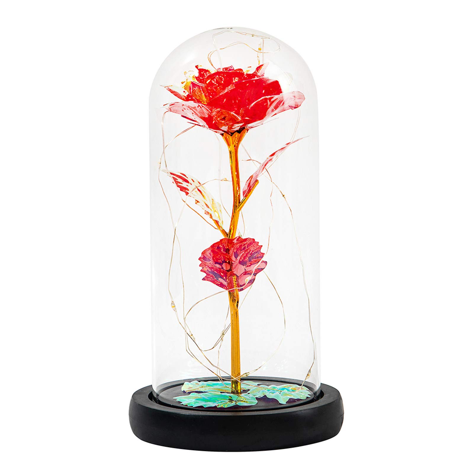 Eternal Rose in Glass Dome - Romantic LED Rose Night Light for Valentine's Day, Anniversary & Wedding Gifts | Realistic Artificial Flower Lamp with Lampshade | Bedroom, Living Room & Office Decor (Red)