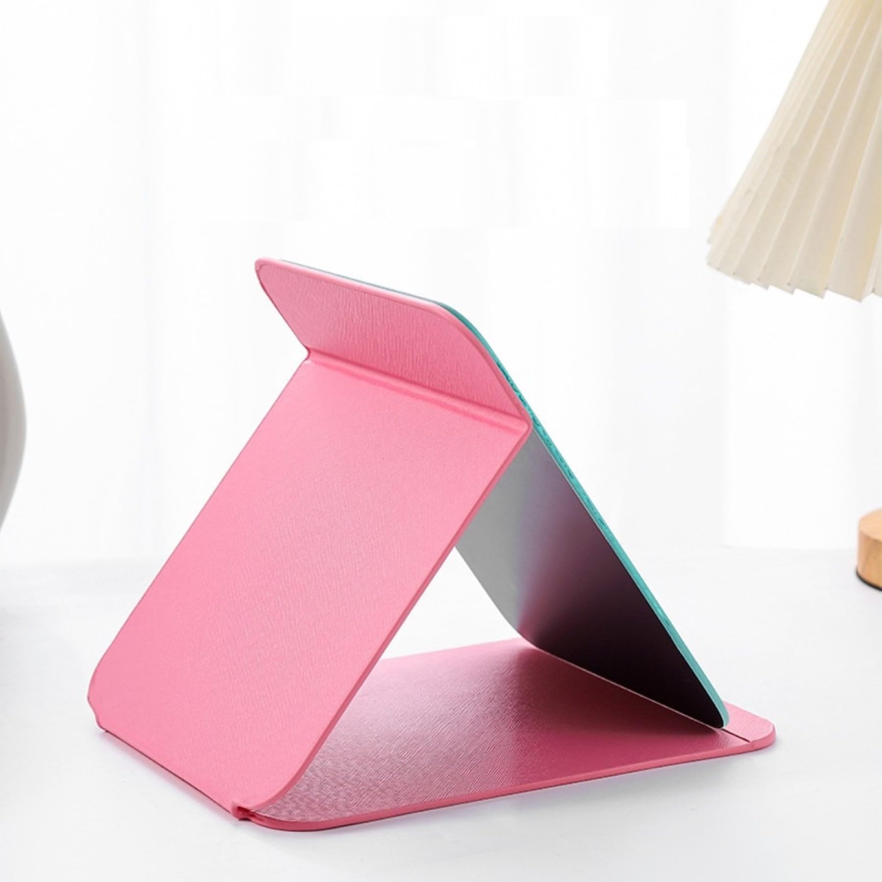 ONICORN® Foldable Makeup Mirror with Stand - Portable Travel Vanity Mirror with PU Leather Case, Frameless Round Edge Design (Pink) - Perfect for Home, Travel & Professional Makeup Application