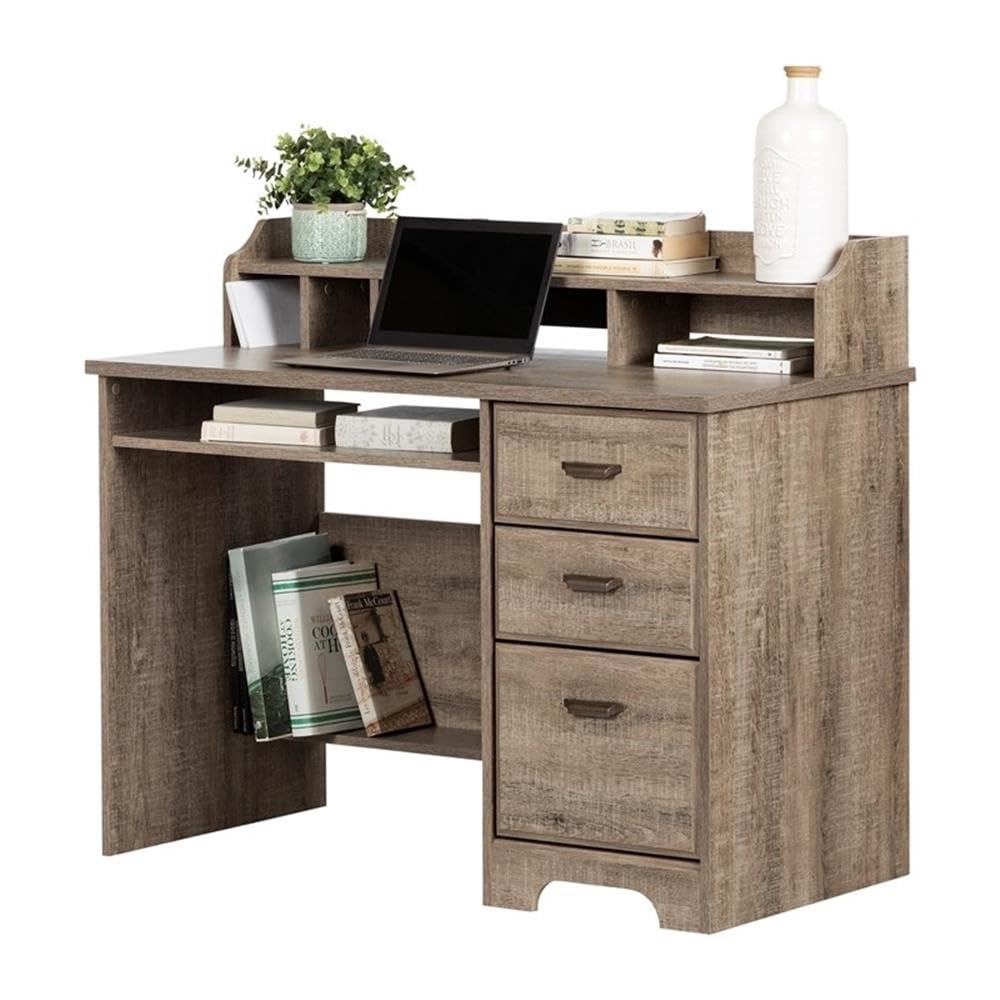Rustic Computer Desk with Keyboard Tray & Drawers - Home Office Wood Desk for Workspace