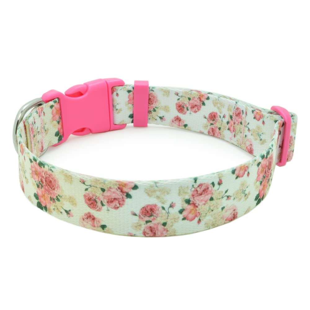 Vintage Floral Dog Collar with Buckle - Adjustable Pet Collar for Small, Medium & Large Dogs - Durable & Stylish Dog Accessories for Girl Puppies - Perfect for Daily Walks, Training & Fashion Outfits